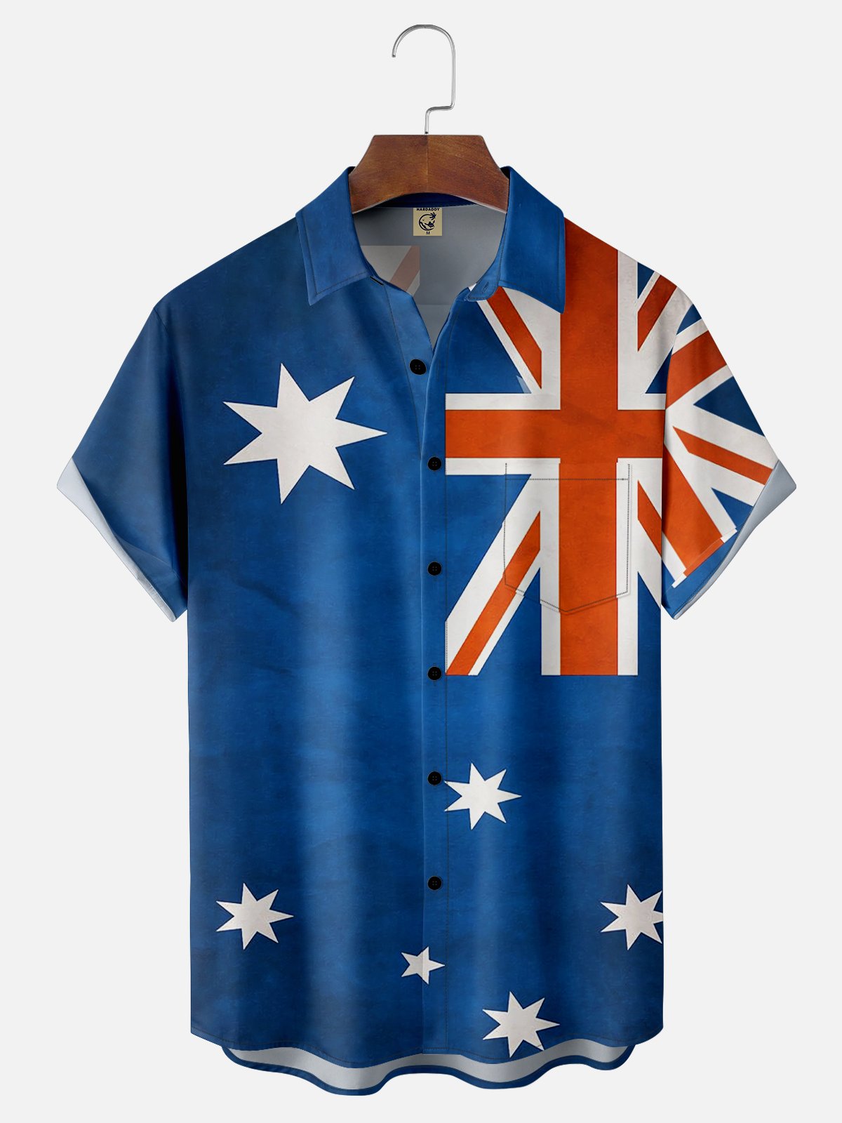 Moisture-wicking Australia Day Flag Art Blue Chest Pocket Hawaiian Shirt