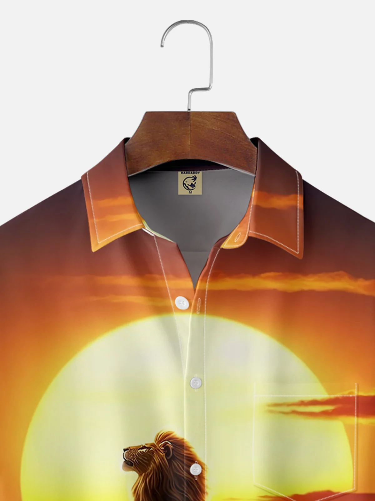 Moisture-wicking Sunset Lion Chest Pocket Hawaiian Shirt