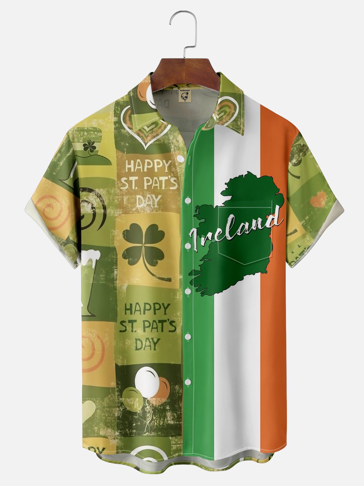 Moisture-wicking St. Patrick's Day Irish Art Chest Pocket Bowling Shirt