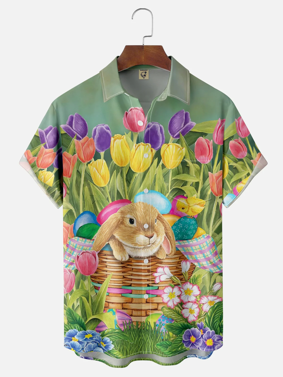 Moisture-wicking Easter Rabbit Eggs Flowers Chest Pocket Casual Shirt