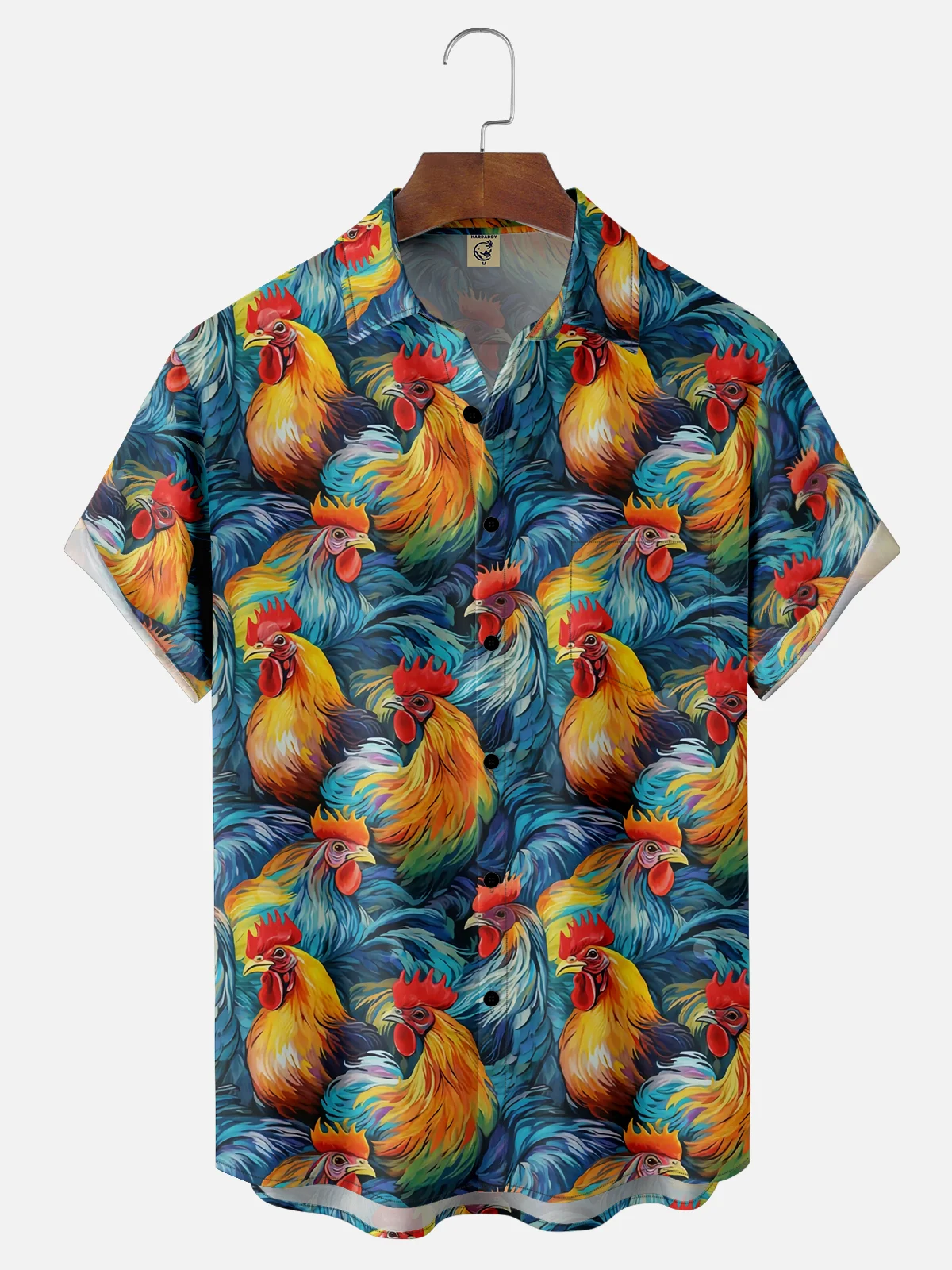 Moisture-wicking Animal Rooster Chest Pocket Hawaiian Shirt