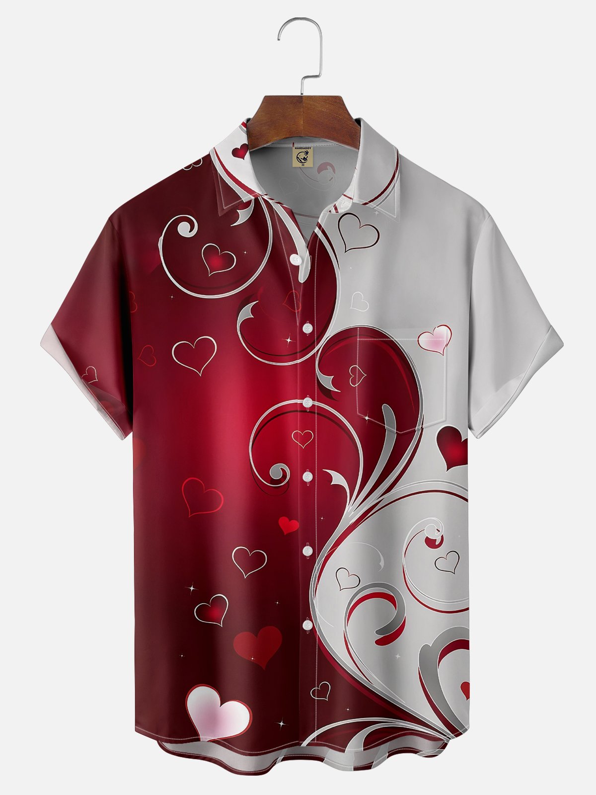 Moisture-wicking Valentine's Day Art Heart Red Chest Pocket Hawaiian Shirt