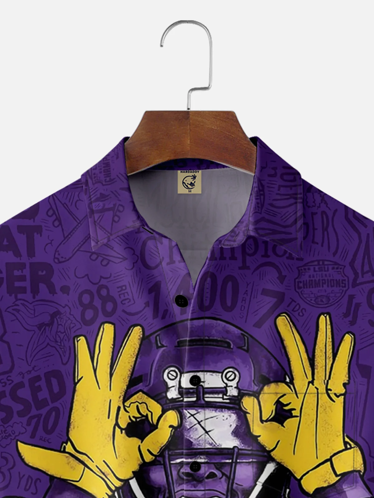 Moisture-wicking American Football Character Art Purple Chest Pocket Hawaiian Shirt