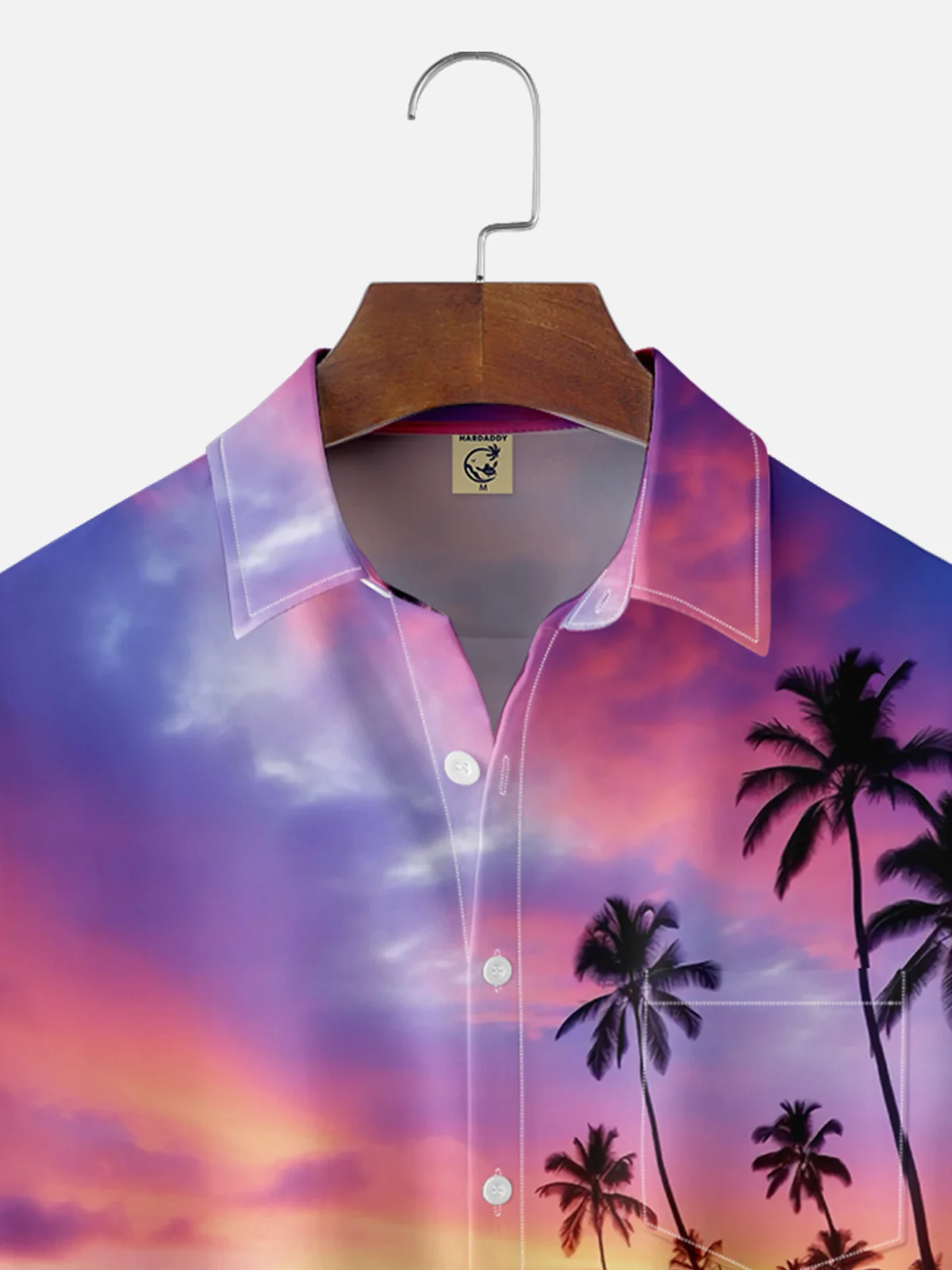 Moisture-wicking Beach Purple Dreamy Sunset Chest Pocket Hawaiian Shirt