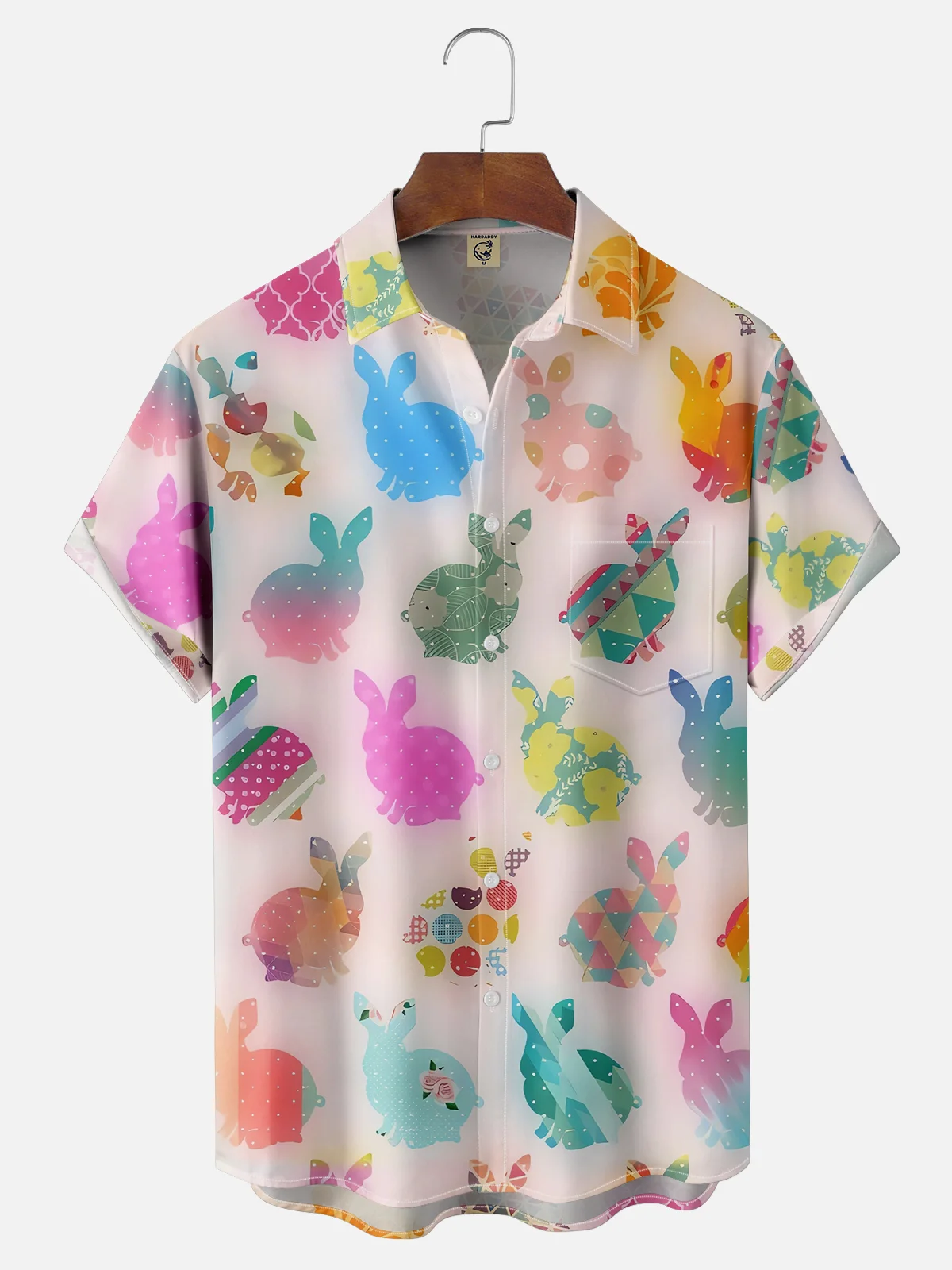 Moisture-wicking Easter Bunny Art Pink Chest Pocket Casual Shirt