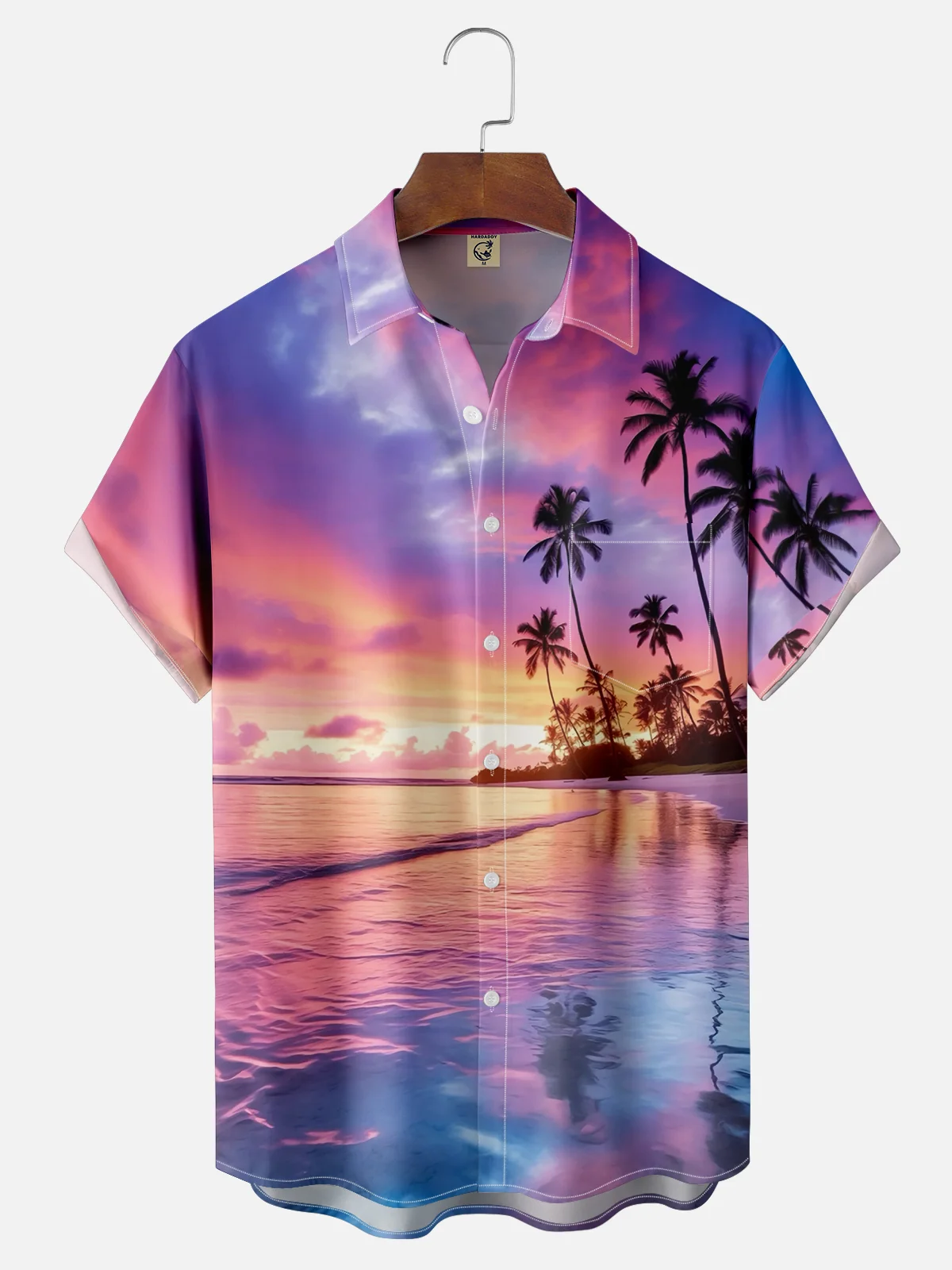 Moisture-wicking Beach Purple Dreamy Sunset Chest Pocket Hawaiian Shirt