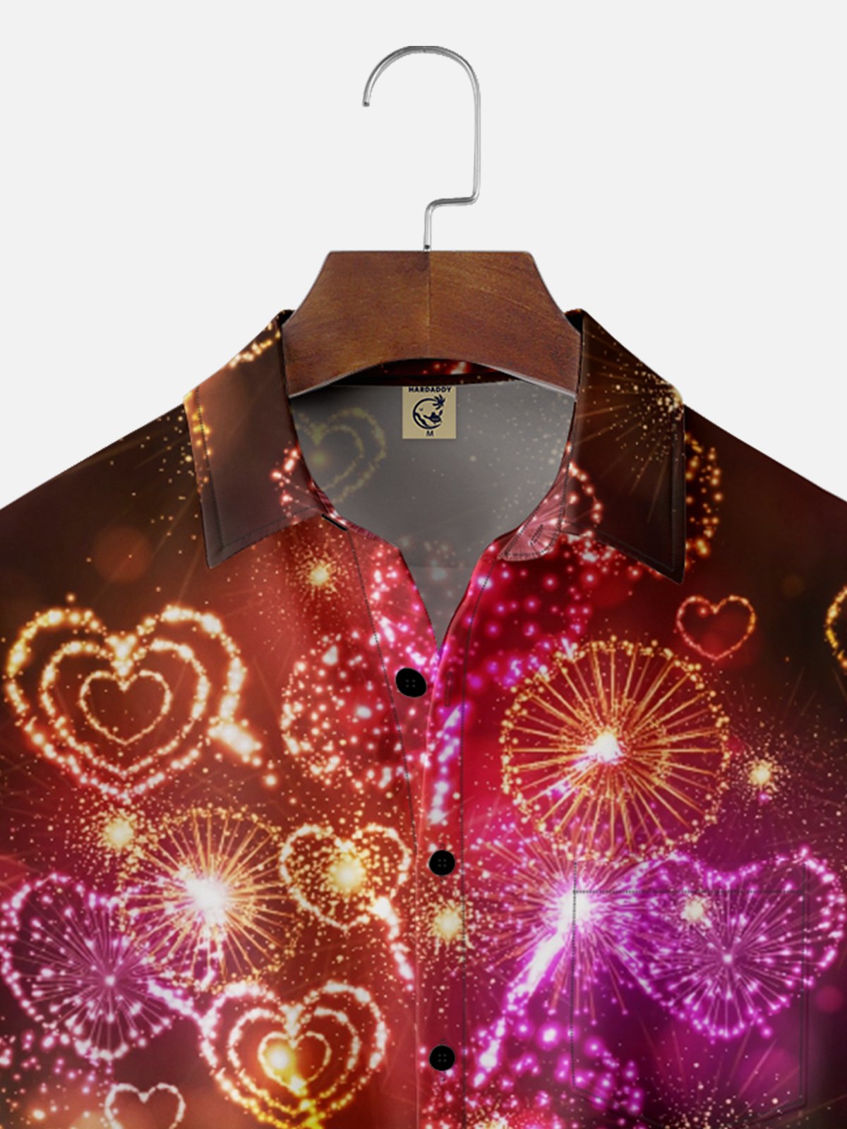 Moisture-wicking Valentine's Day Heart Fireworks Chest Pocket Casual Shirt