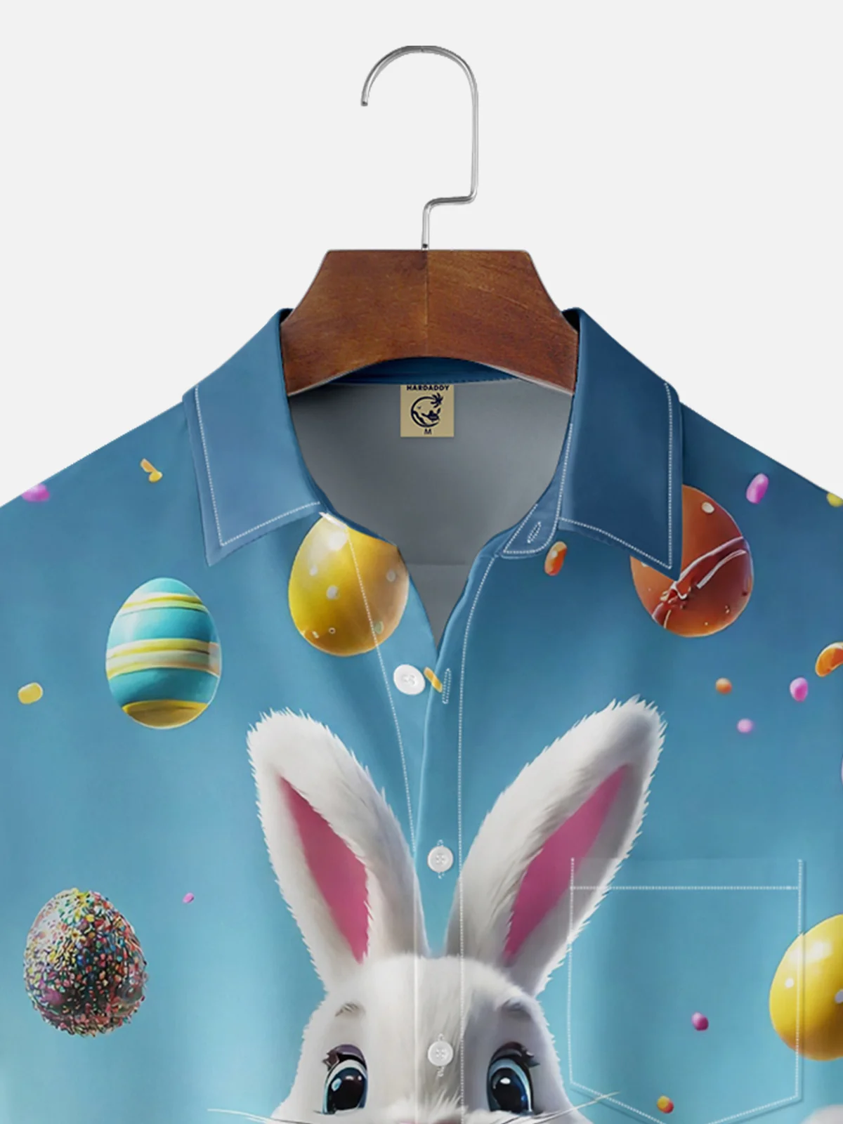 Moisture-wicking Easter Rabbit Eggs Chest Pocket Casual Shirt