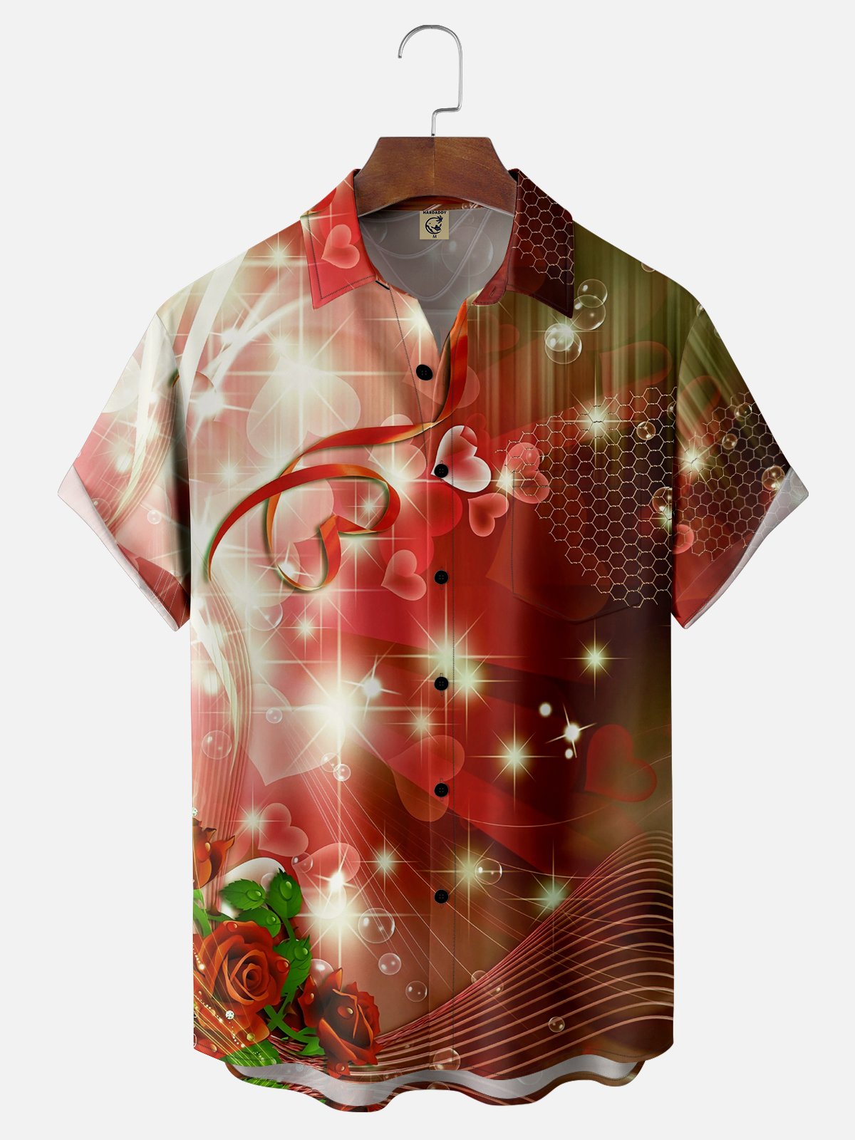 Moisture-wicking Valentine's Day Heart Rose Chest Pocket Casual Shirt