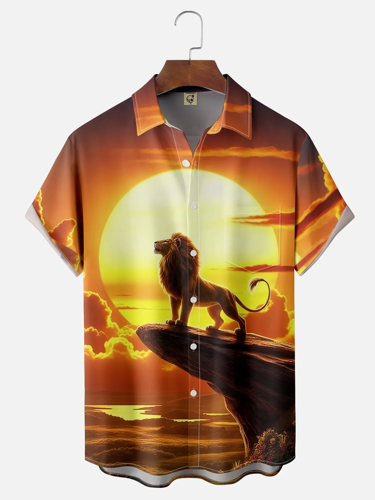 Moisture-wicking Sunset Lion Chest Pocket Hawaiian Shirt