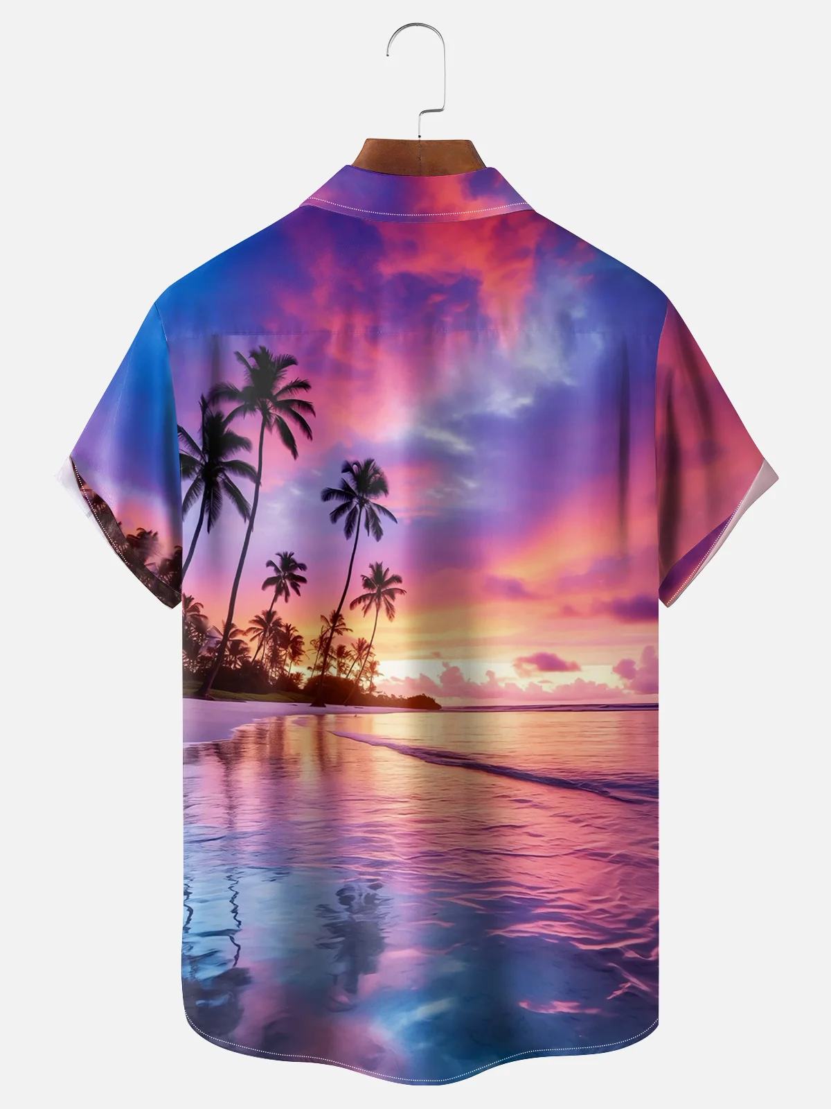 Moisture-wicking Beach Purple Dreamy Sunset Chest Pocket Hawaiian Shirt