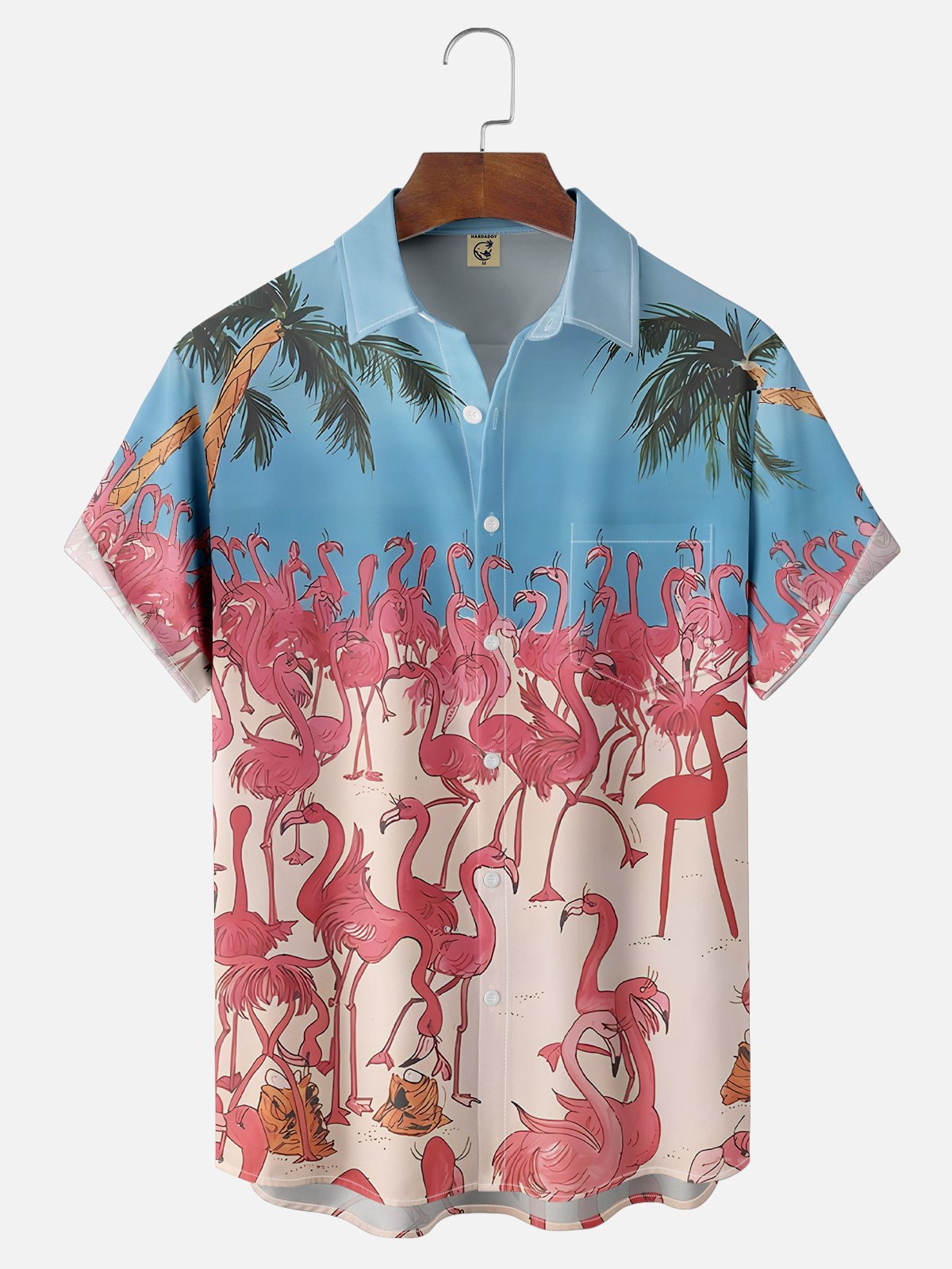 Moisture-wicking Flamingo Beach Resort Chest Pocket Hawaiian Shirt