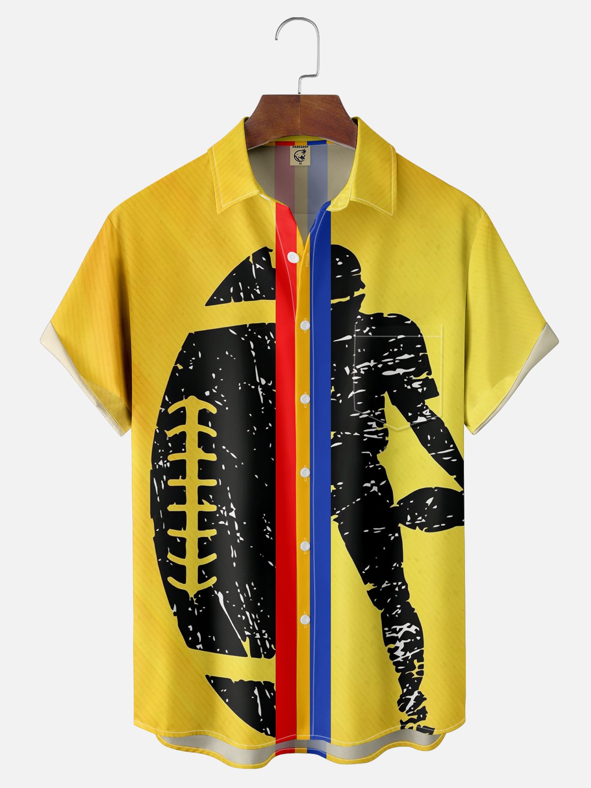 Moisture-wicking Art American Football Yellow Chest Pocket Hawaiian Shirt