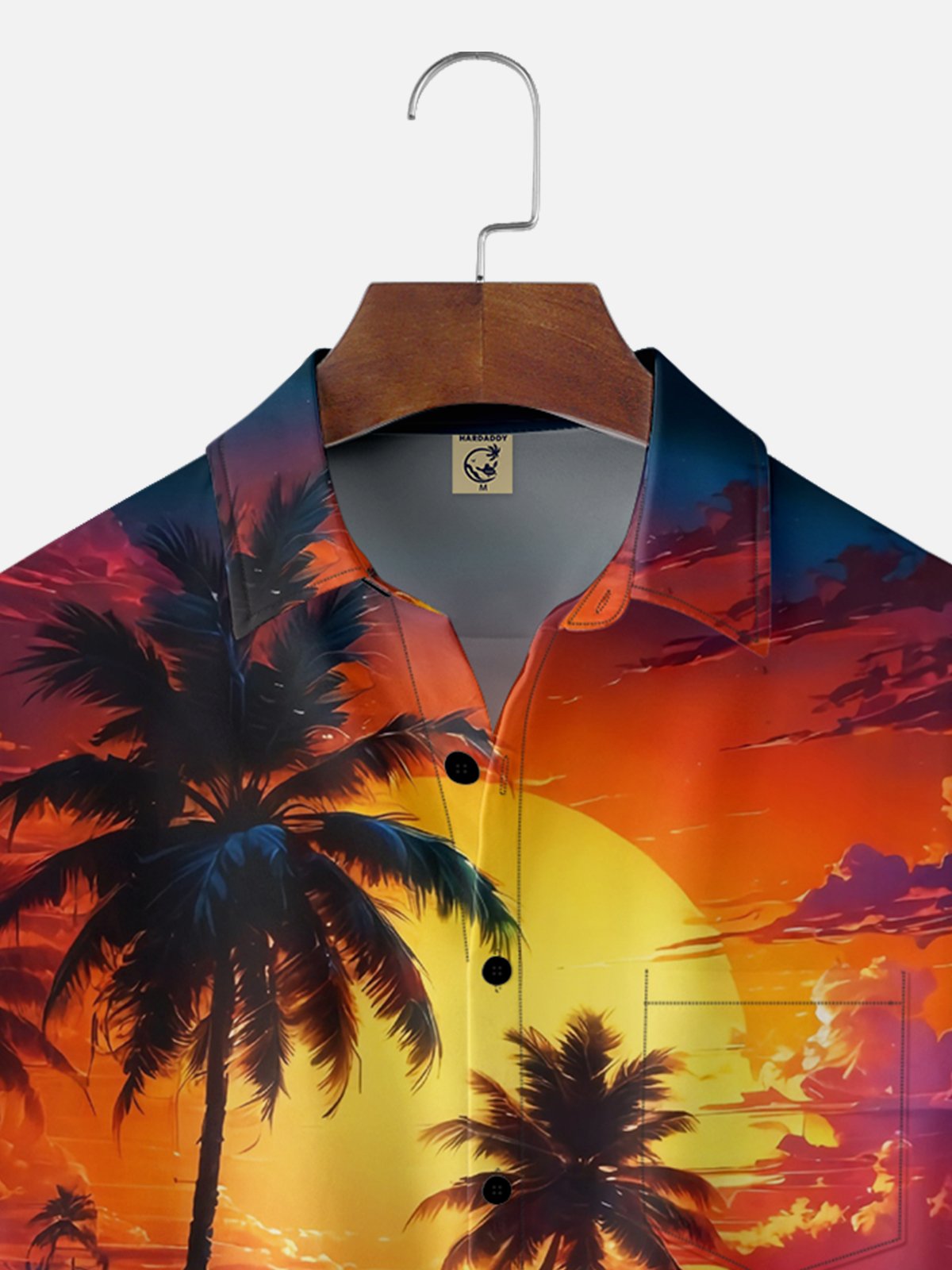 Moisture-wicking Beach Coconut Trees Sunset Chest Pocket Hawaiian Shirt