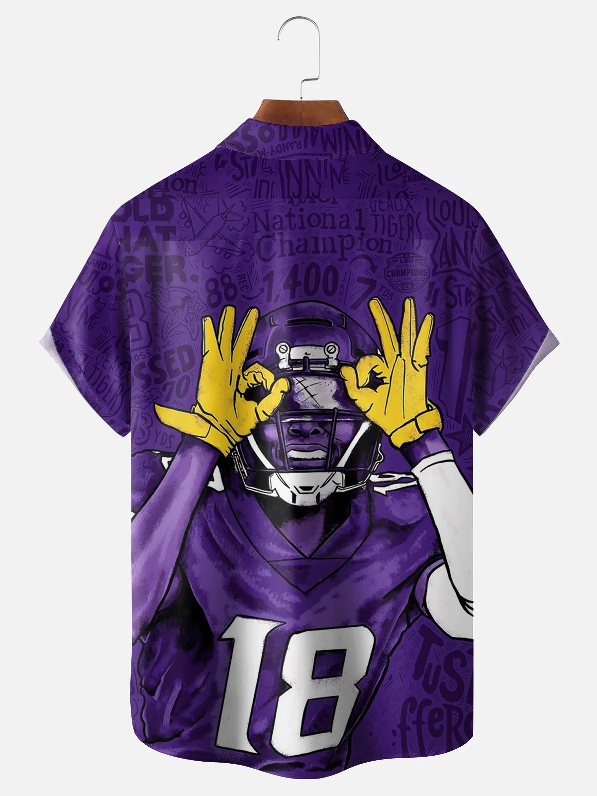 Moisture-wicking American Football Character Art Purple Chest Pocket Hawaiian Shirt