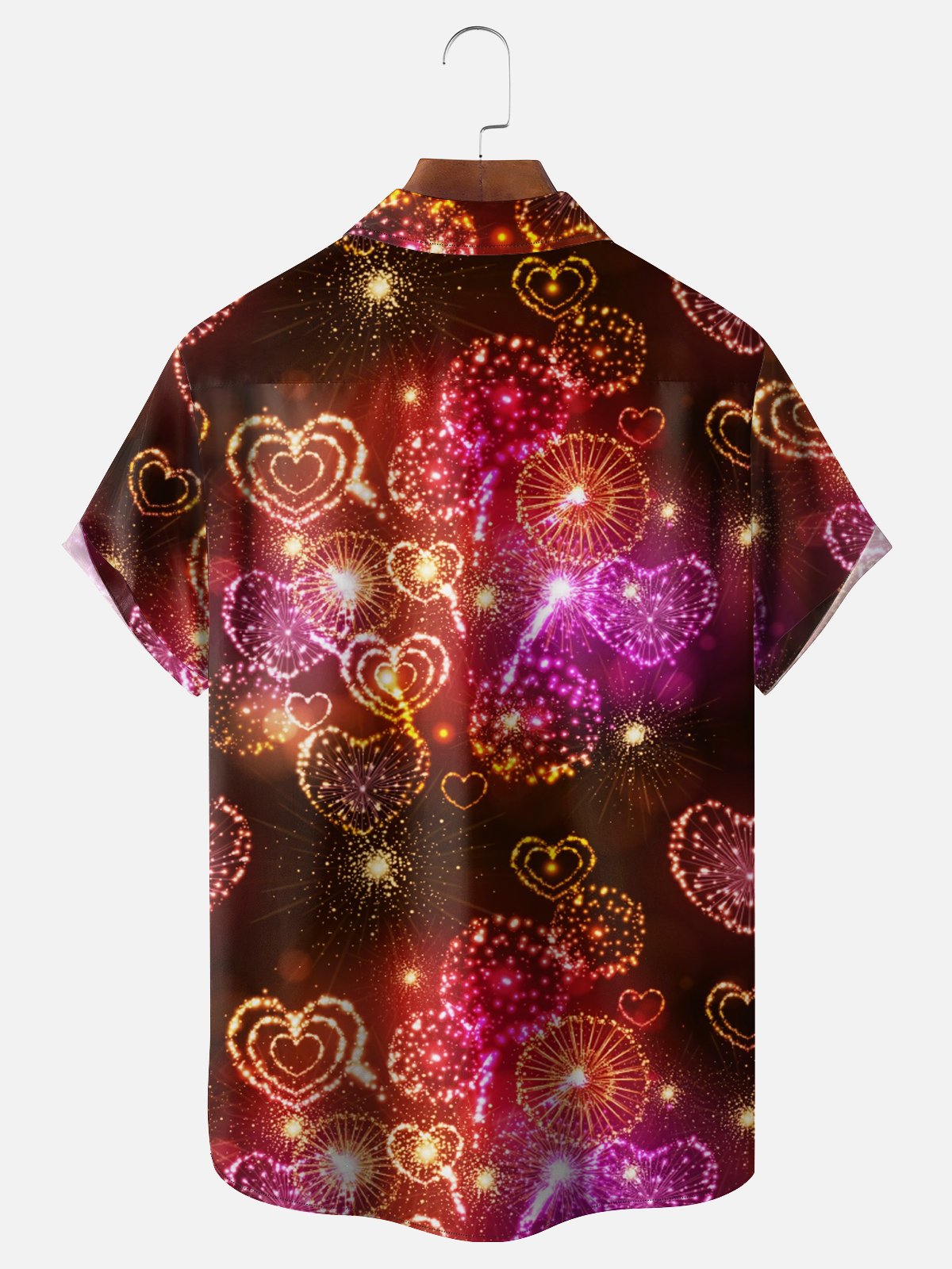 Moisture-wicking Valentine's Day Heart Fireworks Chest Pocket Casual Shirt