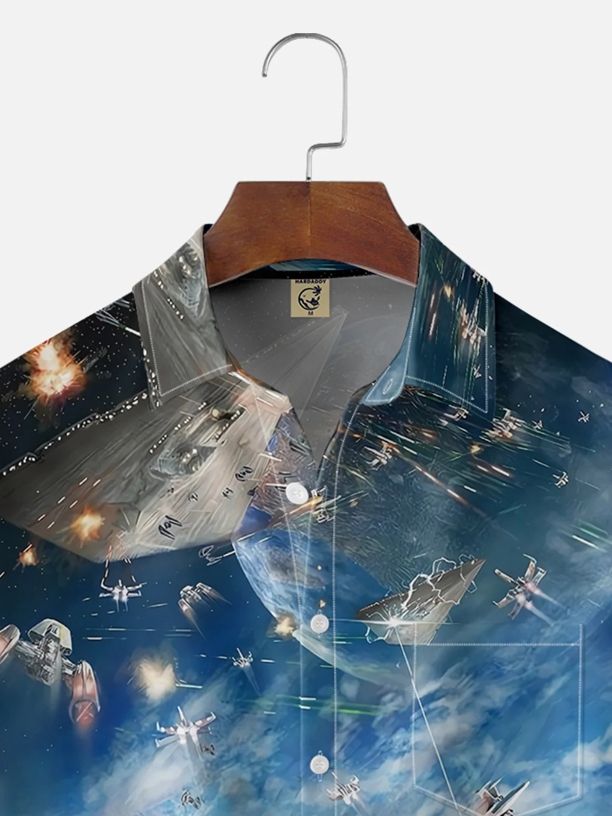 Moisture-wicking Star Robot Art Painting Chest Pocket Hawaiian Shirt