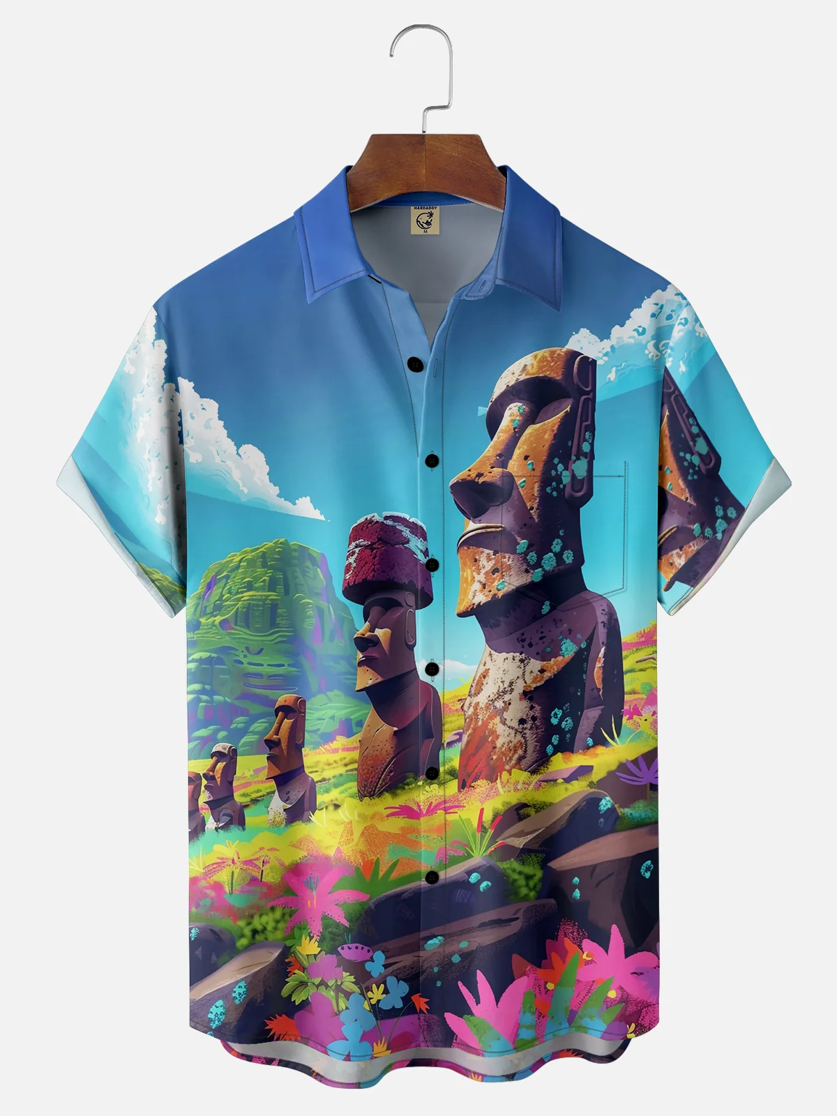 Moisture-wicking Easter Island Moai Statues Chest Pocket Casual Shirt