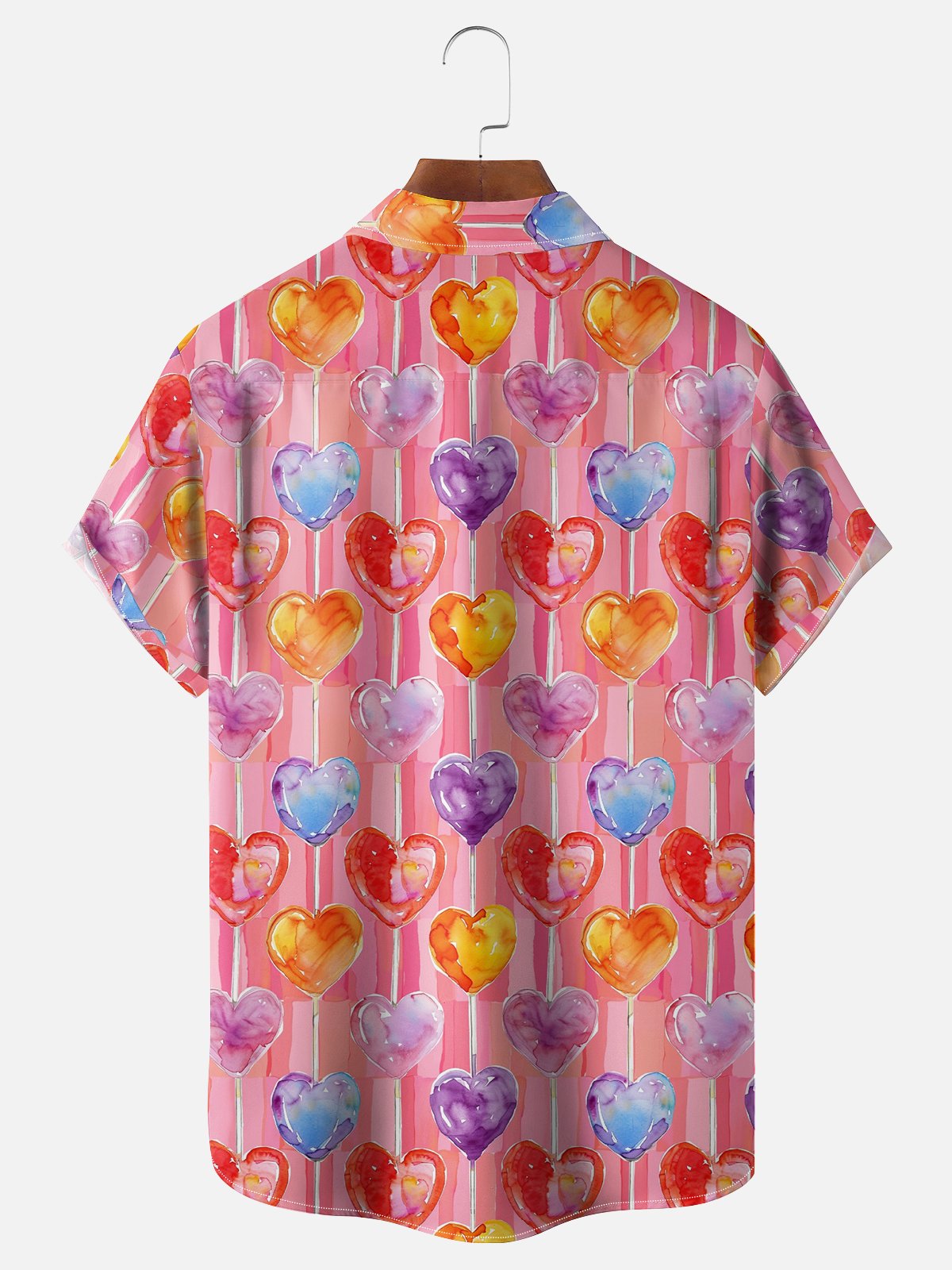 Moisture-wicking Valentine's Day Heart Candy Stripes Chest Pocket Casual Shirt