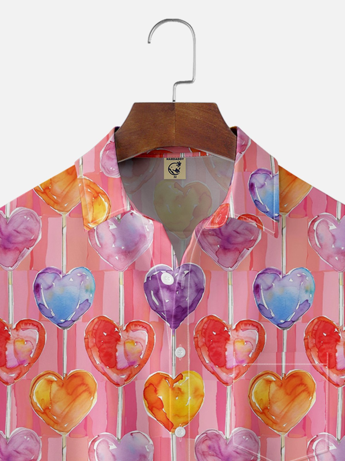 Moisture-wicking Valentine's Day Heart Candy Stripes Chest Pocket Casual Shirt