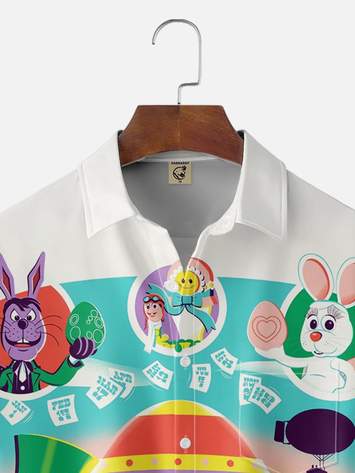 Moisture-wicking Easter Rabbit Egg Cartoon Chest Pocket Casual Shirt