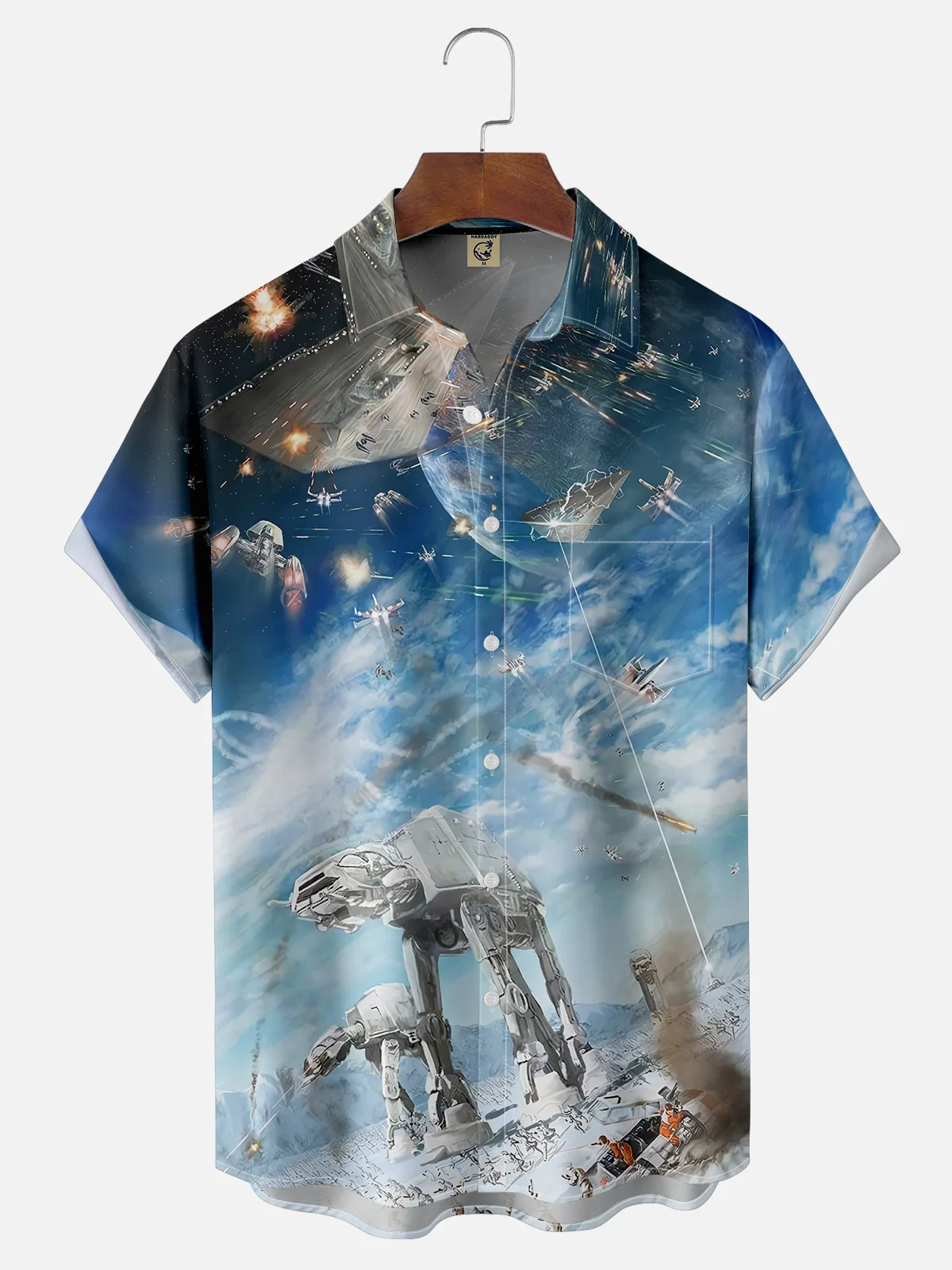 Moisture-wicking Star Robot Art Painting Chest Pocket Hawaiian Shirt