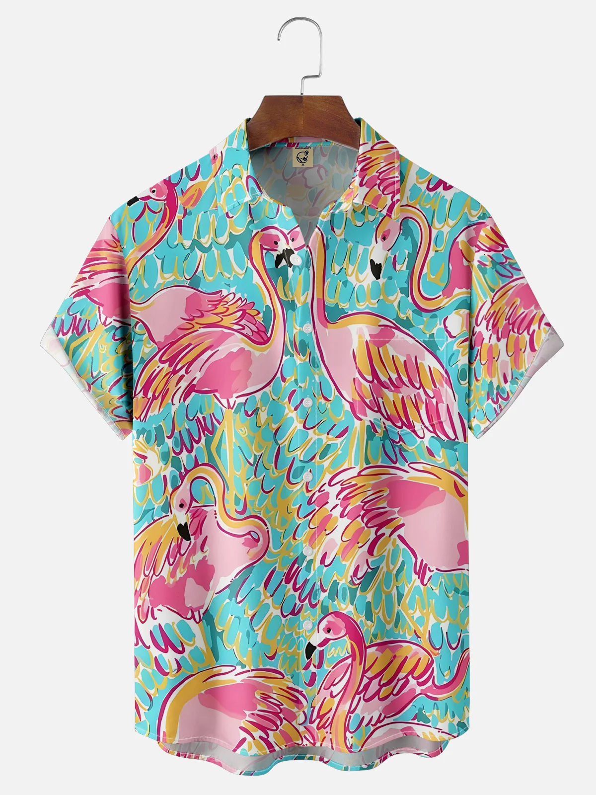 Moisture-wicking Flamingo Abstract Art Chest Pocket Hawaiian Shirt