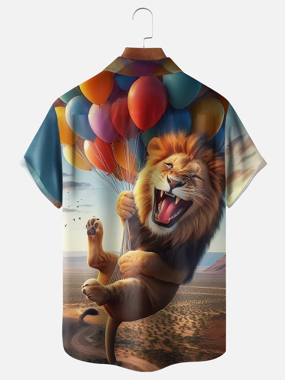 Moisture-wicking Balloon Flying Lion Chest Pocket Hawaiian Shirt