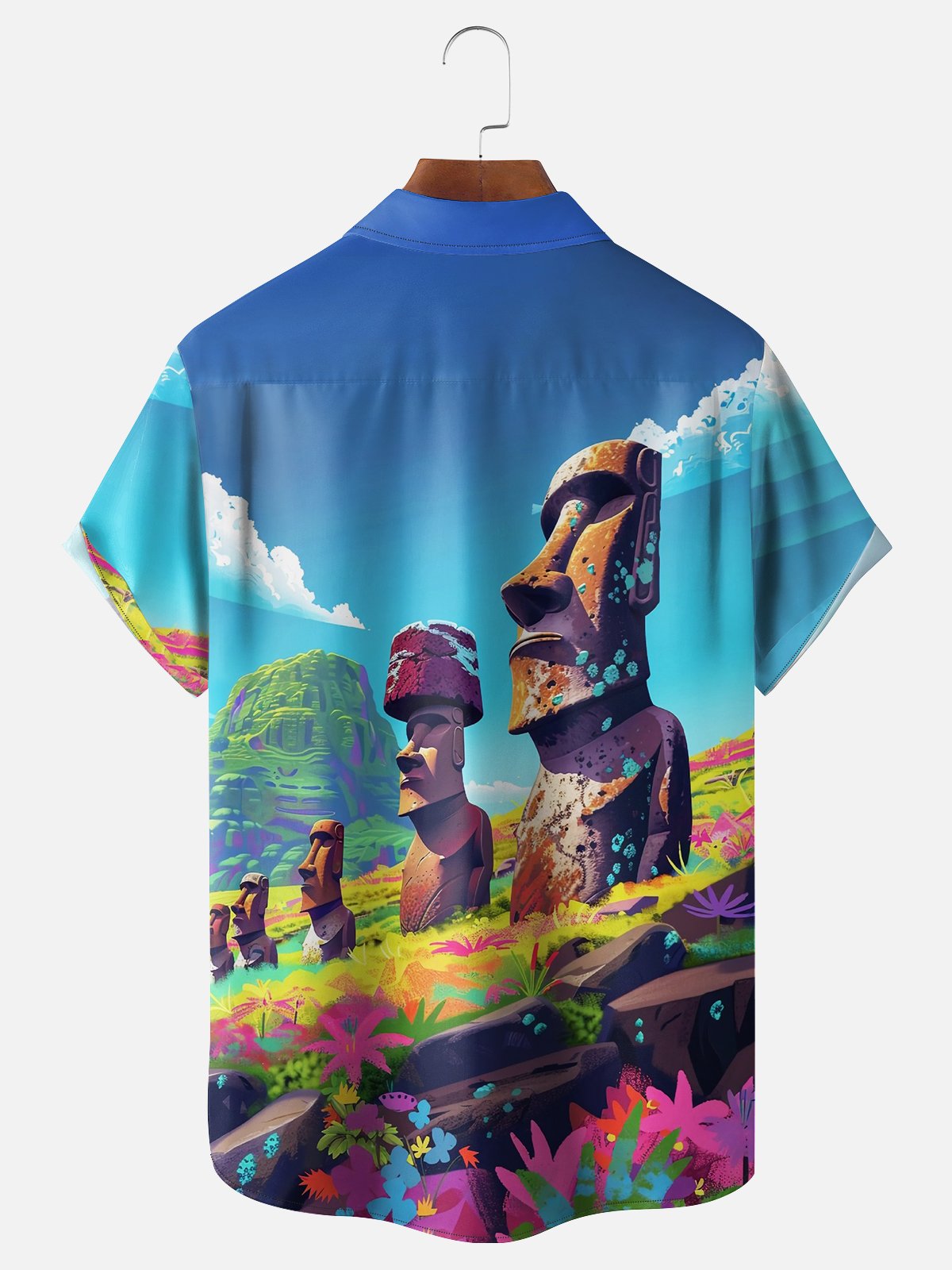 Moisture-wicking Easter Island Moai Statues Chest Pocket Casual Shirt