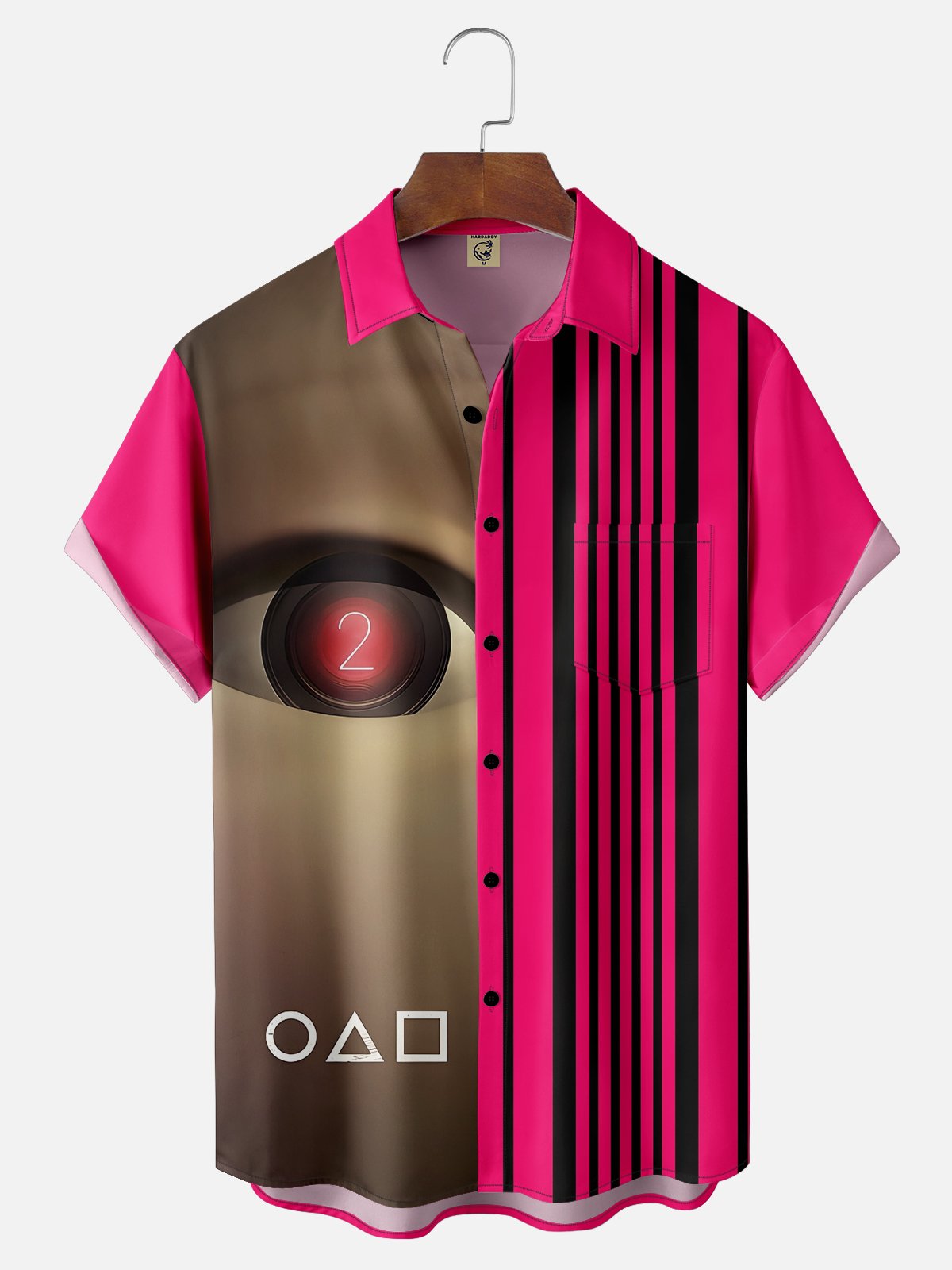 Moisture-wicking Game Art Face Stitching Chest Pocket Bowling Shirt