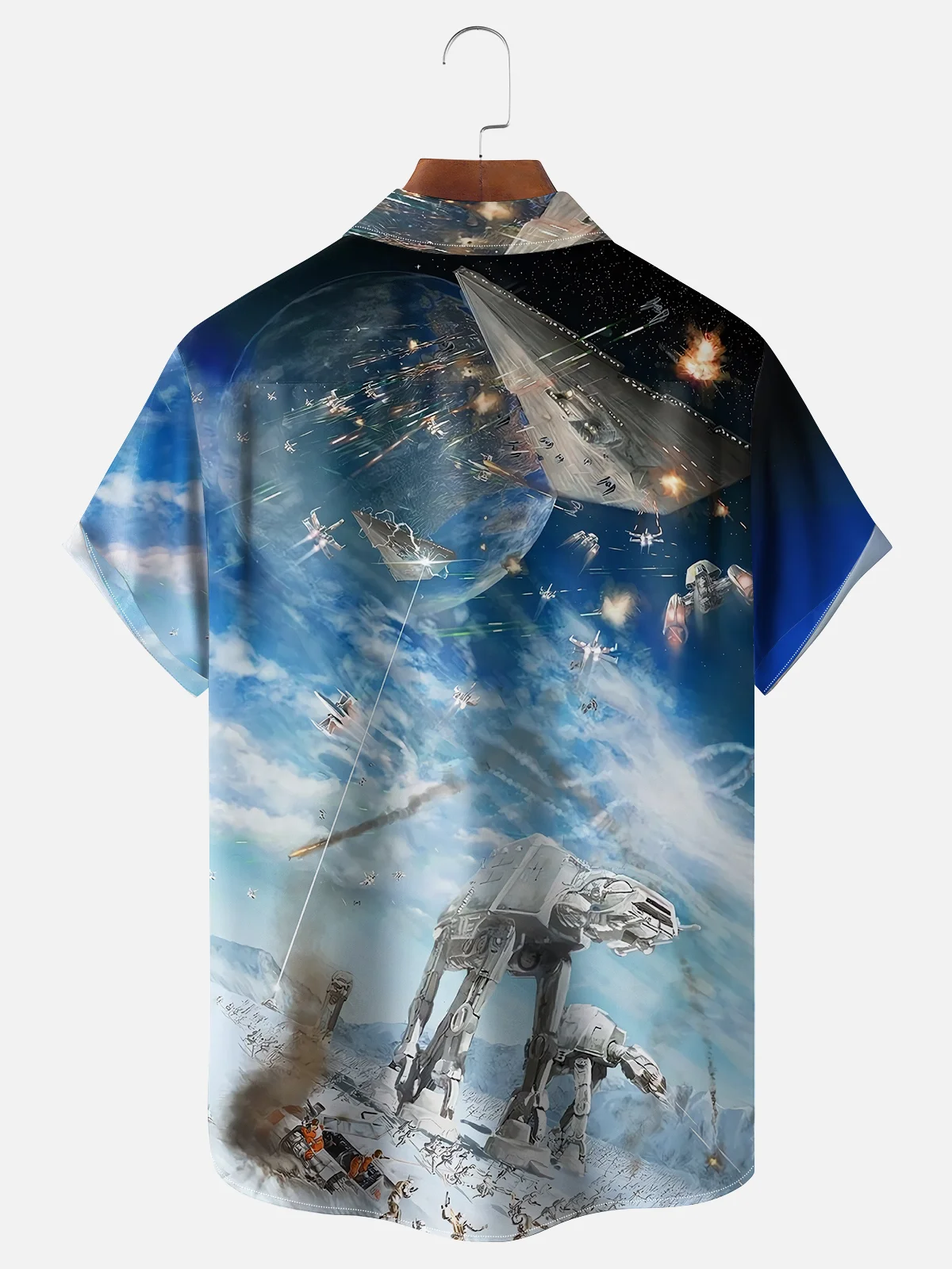 Moisture-wicking Star Robot Art Painting Chest Pocket Hawaiian Shirt