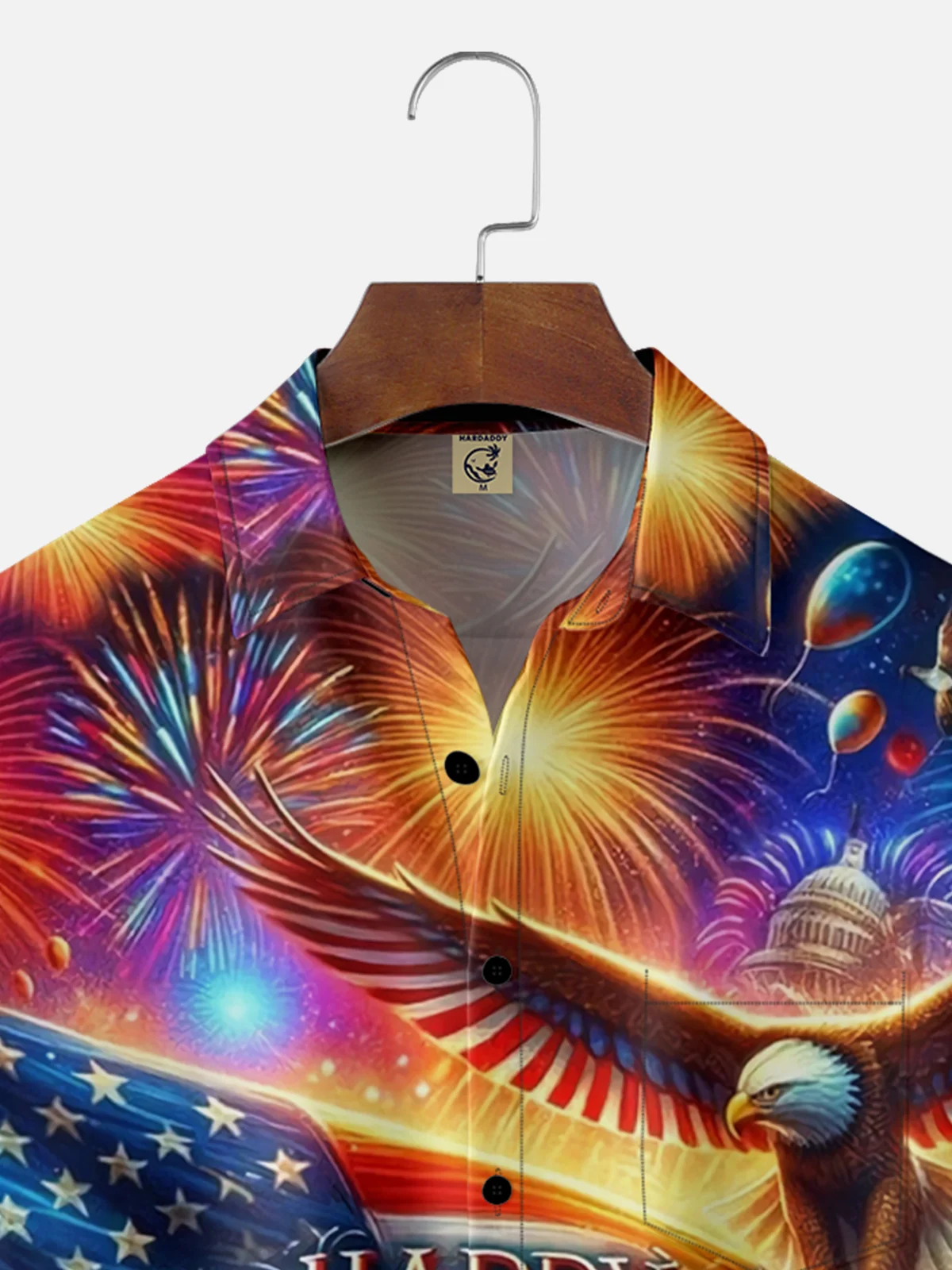 Moisture-wicking Happy New Year American Flag Fireworks Chest Pocket Hawaiian Shirt