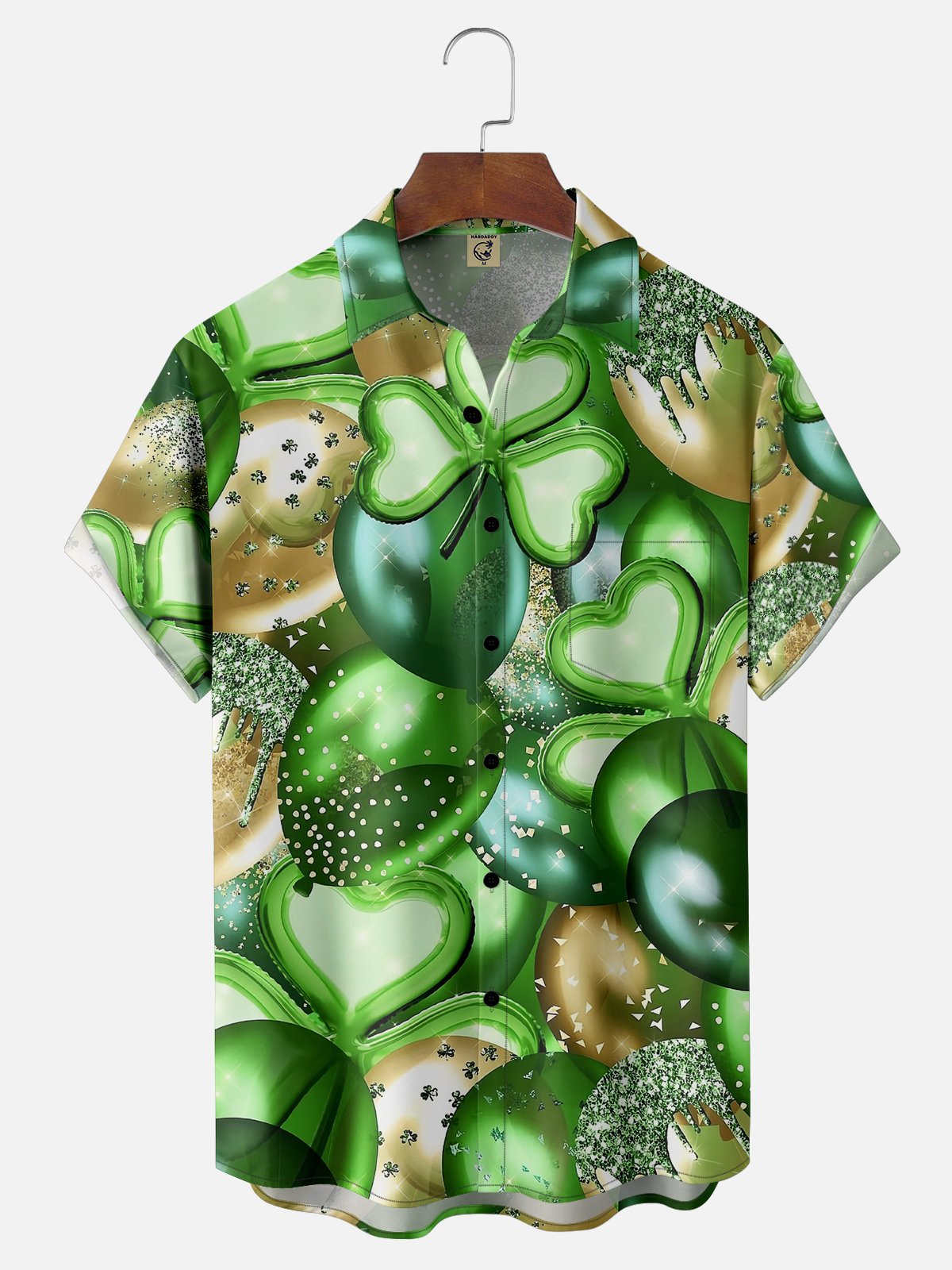 Moisture-wicking St. Patrick's Day Shamrock Balloons Chest Pocket Casual Shirt