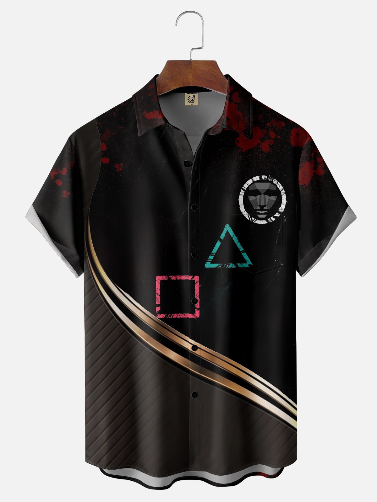 Moisture-wicking Game Art Geometric Chest Pocket Hawaiian Shirt