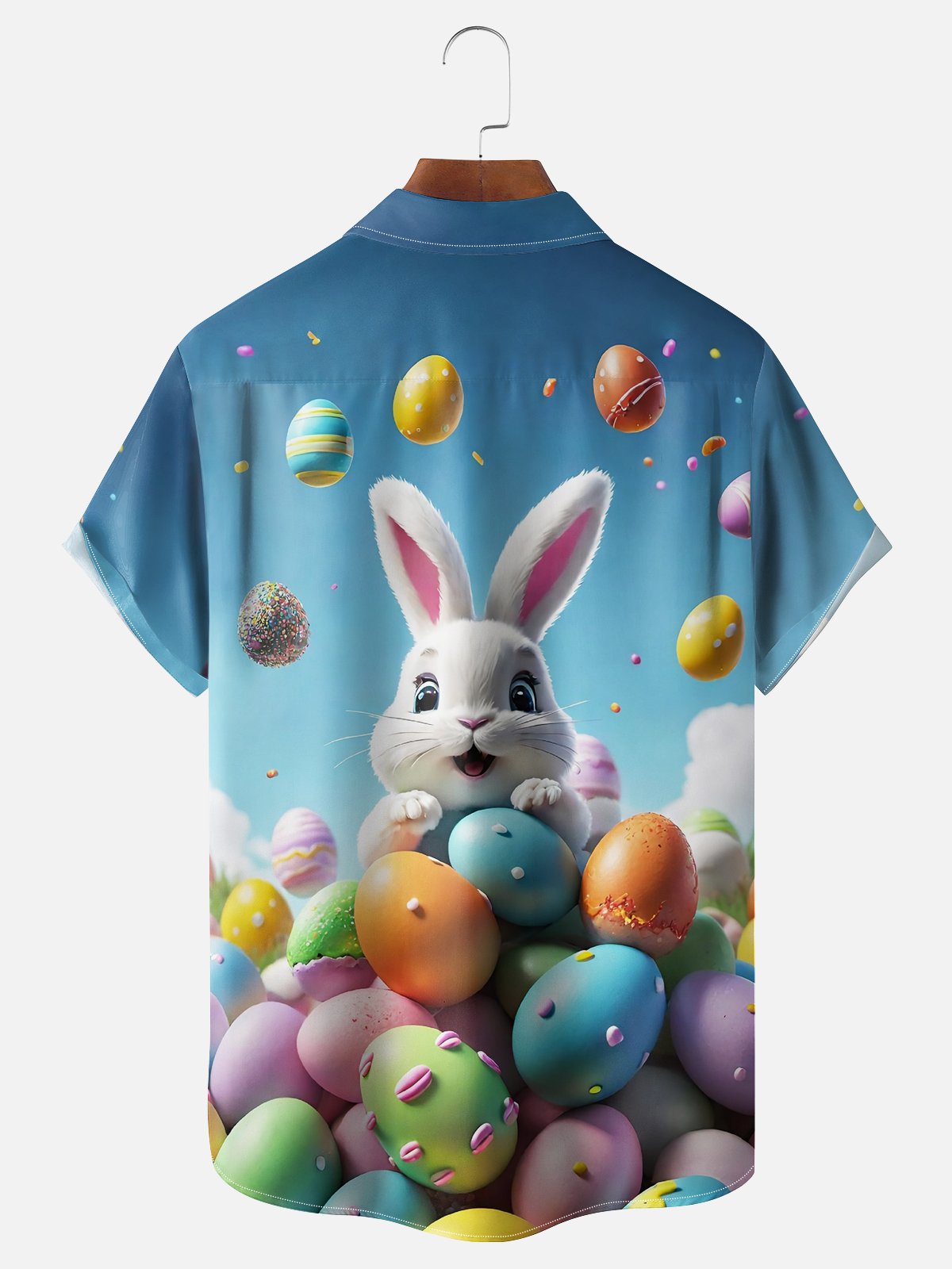 Moisture-wicking Easter Rabbit Eggs Chest Pocket Casual Shirt