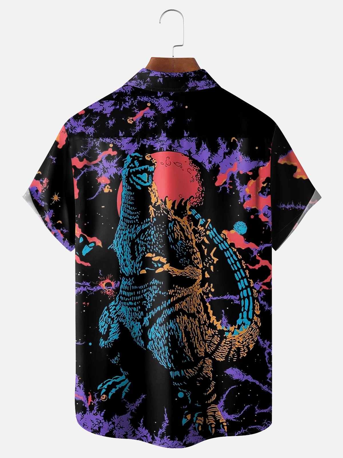 Moisture-wicking Godzilla Art Illustration Chest Pocket Hawaiian Shirt