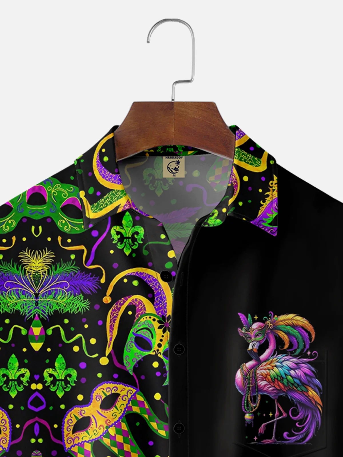 Moisture-wicking Mardi Gras Flamingo Mask Chest Pocket Casual Shirt