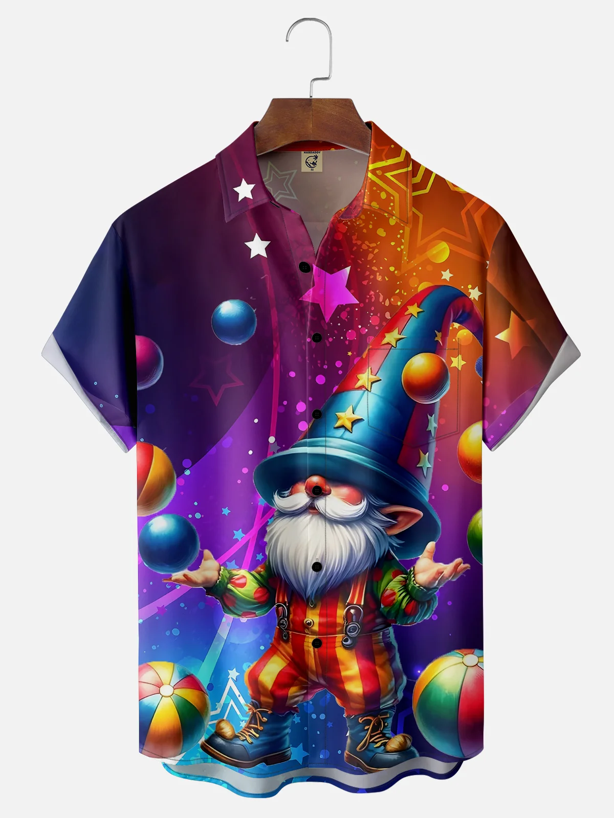 Moisture-wicking Mardi Gras Art Glitter Gnome Purple Chest Pocket Hawaiian Shirt