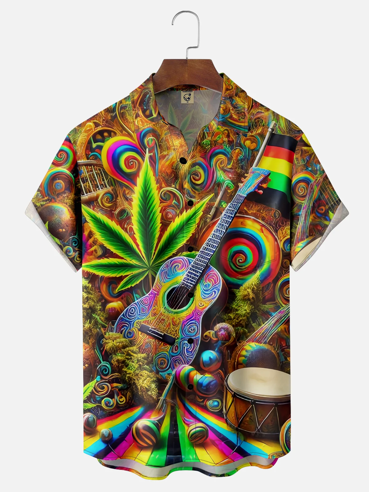 Moisture-wicking Hippie Music Guitar Weed Chest Pocket Hawaiian Shirt