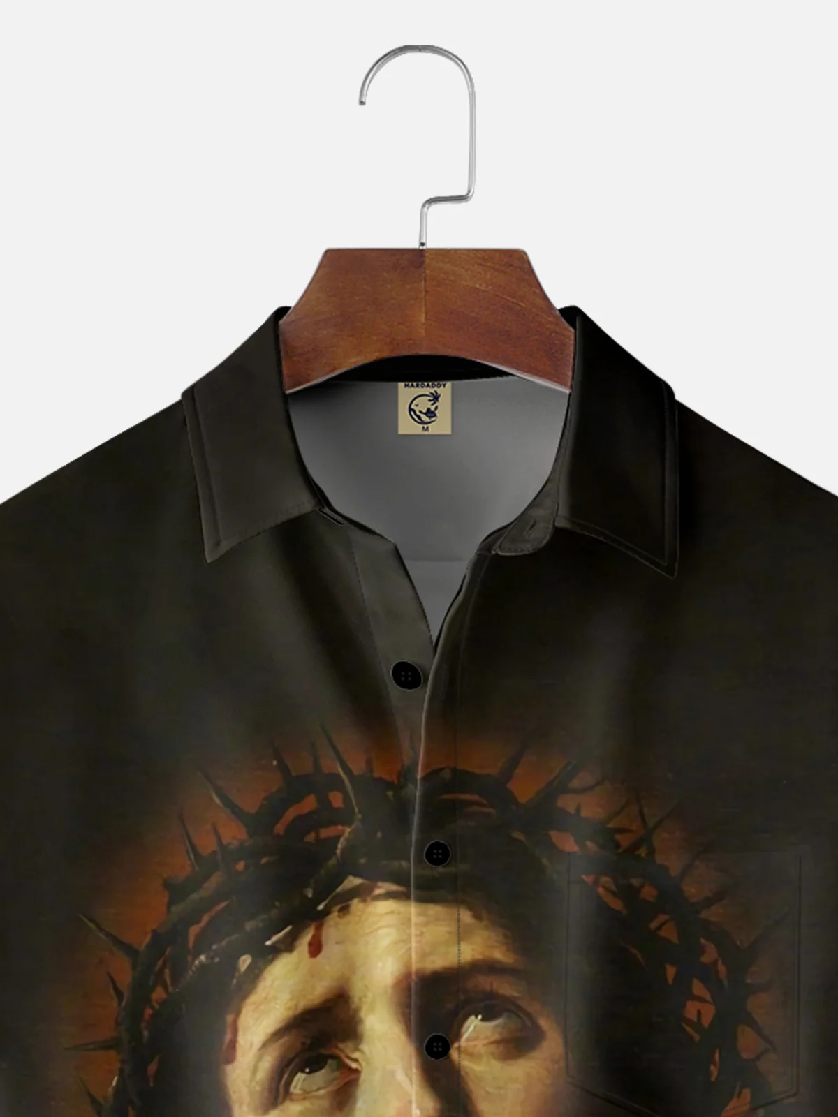 Moisture-wicking Portrait of Jesus with Crown of Thorns Easter Good Friday Chest Pocket Casual Shirt