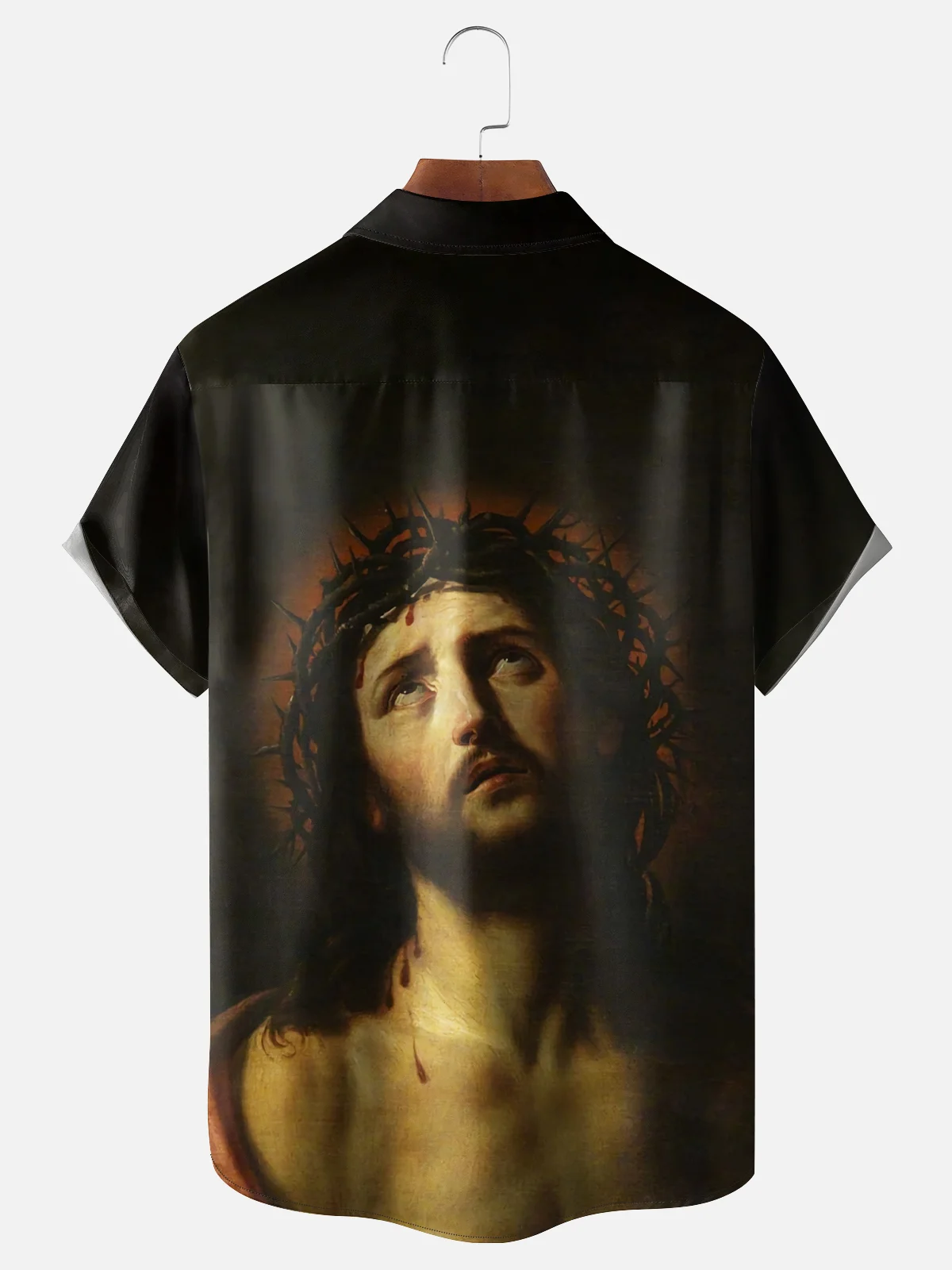 Moisture-wicking Portrait of Jesus with Crown of Thorns Easter Good Friday Chest Pocket Casual Shirt