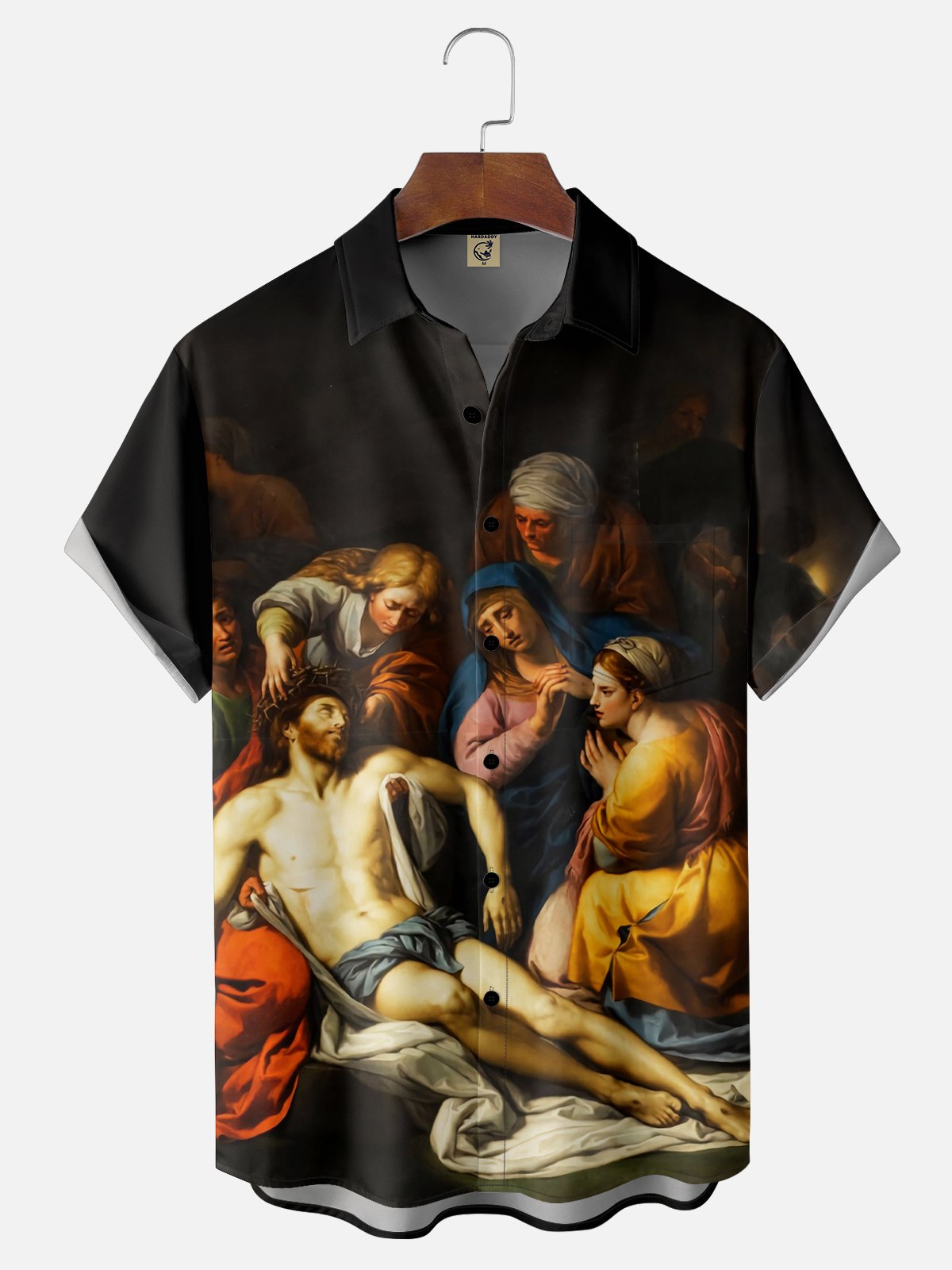 Moisture-wicking Easter Jesus The Lamentation Painting Good Friday Chest Pocket Casual Shirt