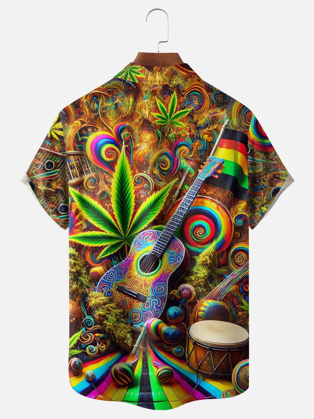 Moisture-wicking Hippie Music Guitar Weed Chest Pocket Hawaiian Shirt