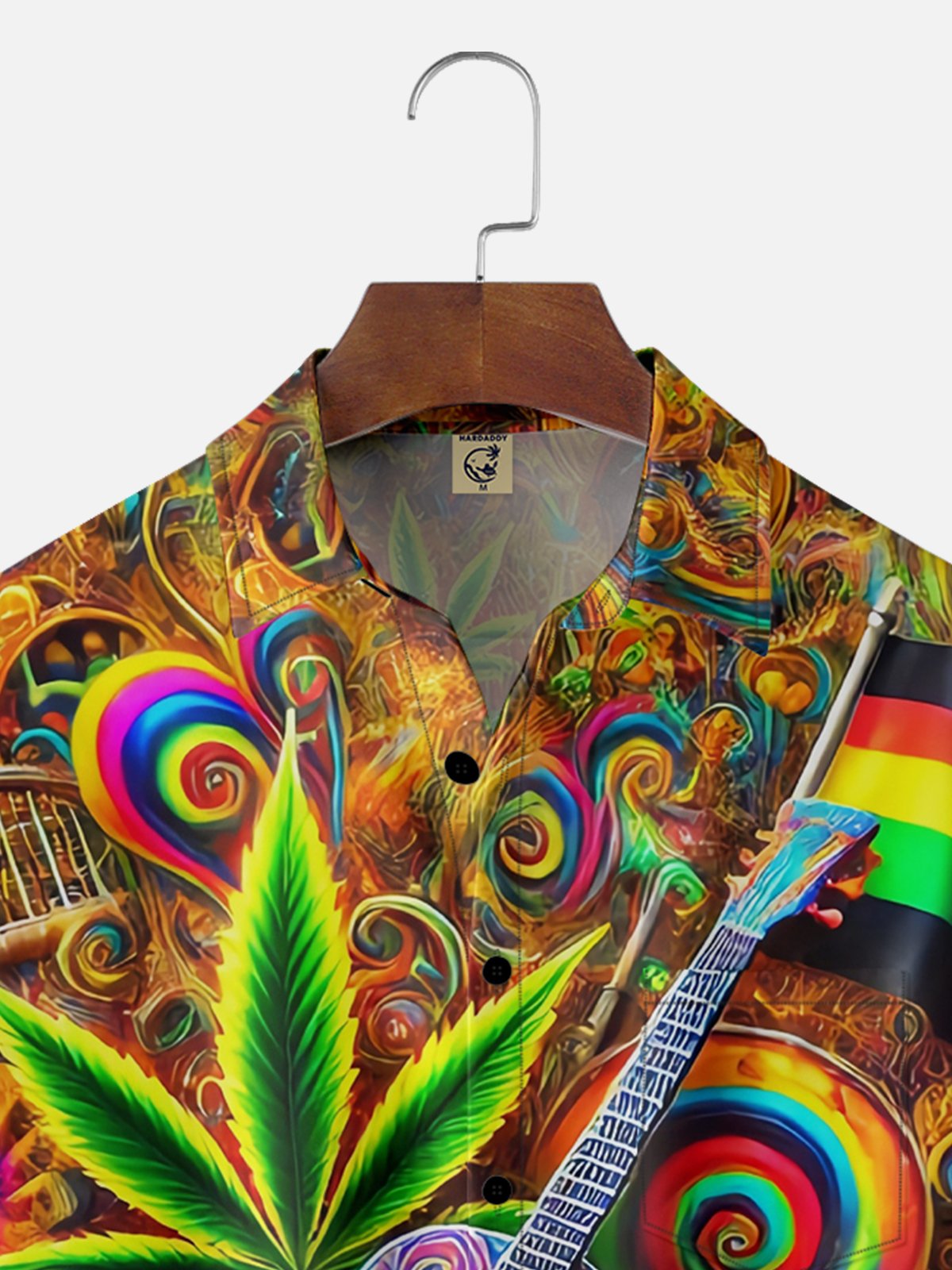 Moisture-wicking Hippie Music Guitar Weed Chest Pocket Hawaiian Shirt