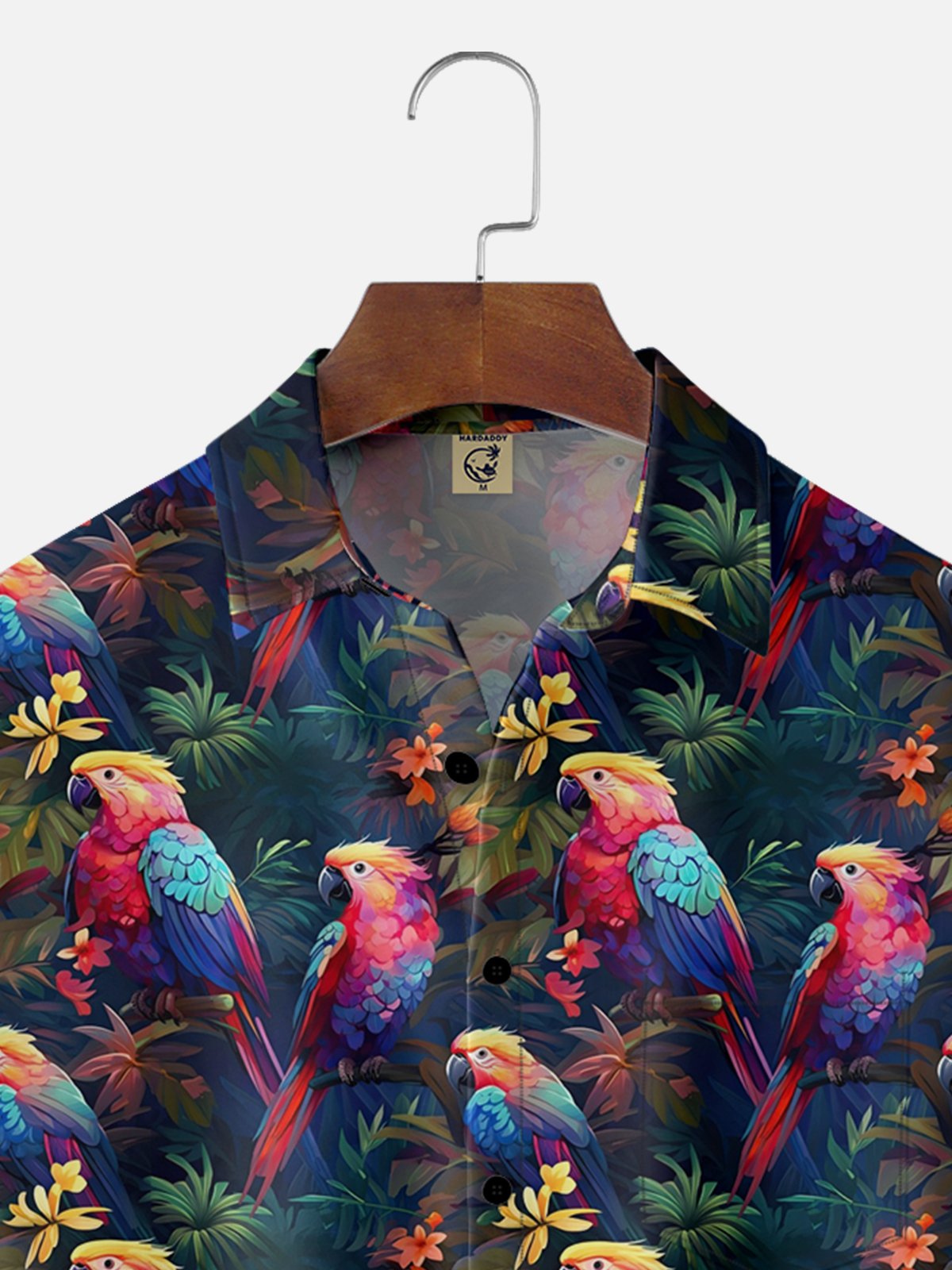 Moisture Wicking Hawaiian Tropical Floral Parrot Chest Pocket Casual Shirt