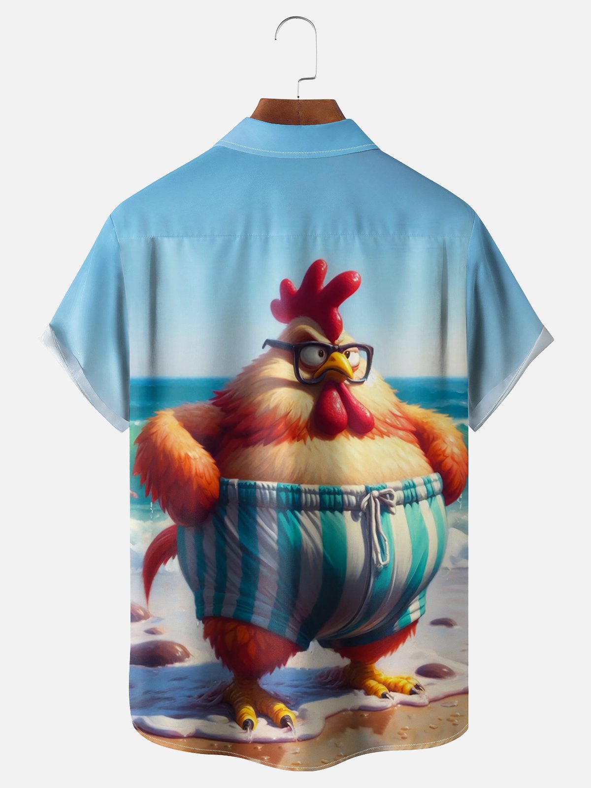 Moisture Wicking Hawaiian Beach Chicken Chest Pocket Casual Shirt