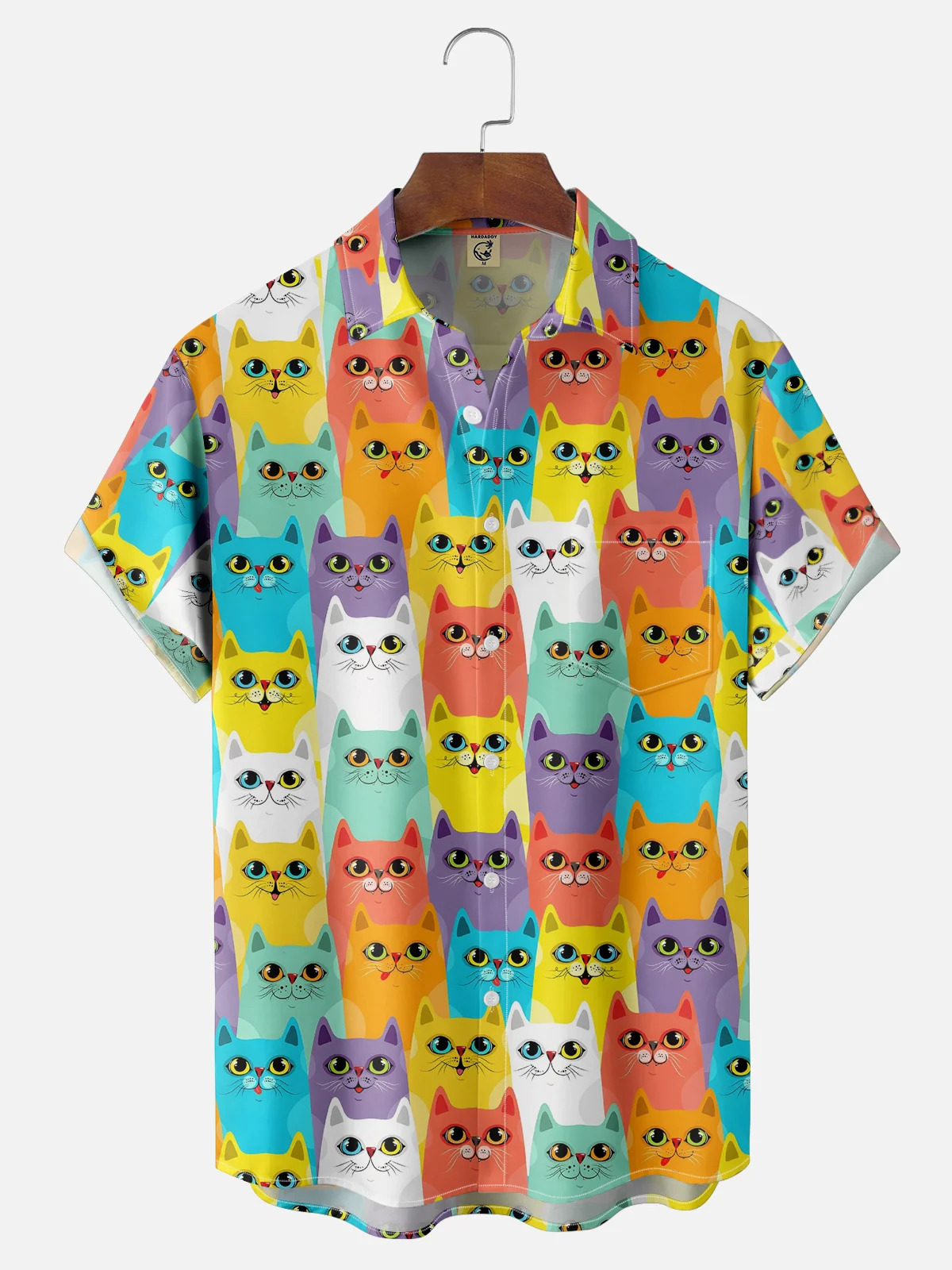 Moisture Wicking Fun Cat Chest Pocket Casual Shirt