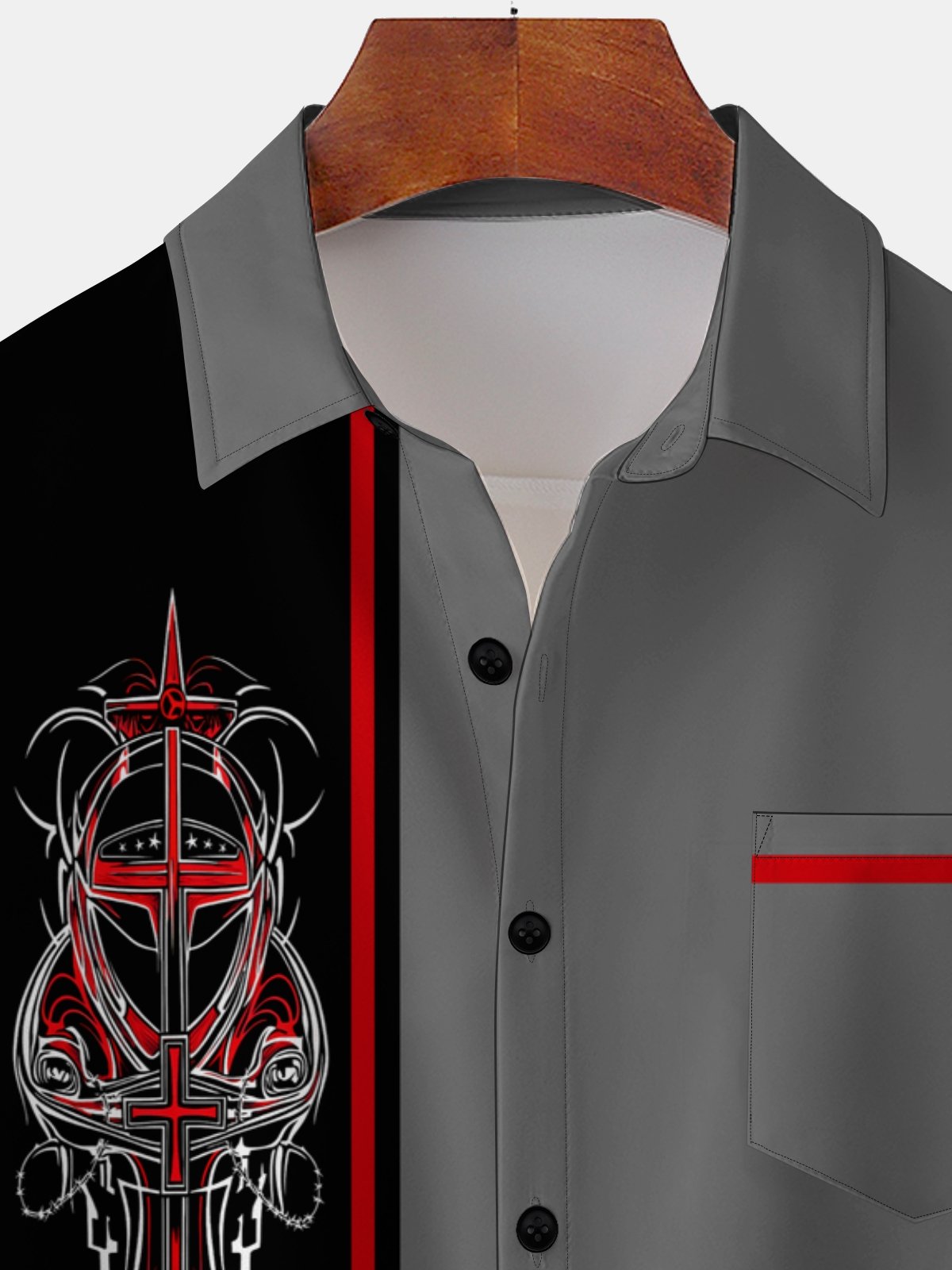 Moisture-wicking Lines Automobile Chest Pocket Bowling Shirt