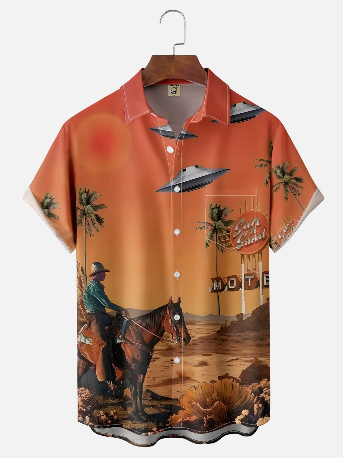 Moisture Wicking Western Cowboy UFO Chest Pocket Casual Shirt