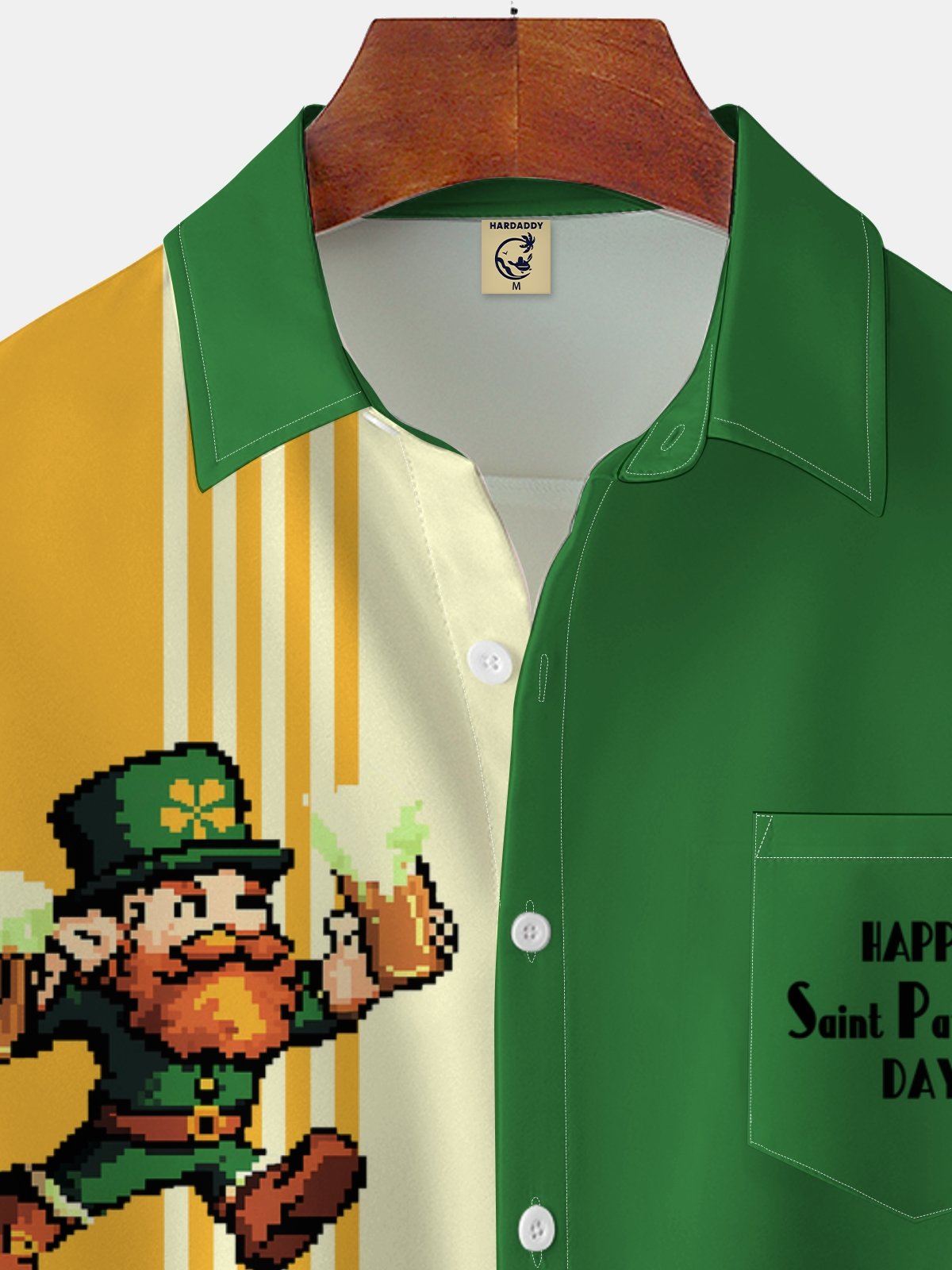 Moisture Wicking St. Patrick's Day Gnome Chest Pocket Casual Bowling Shirt